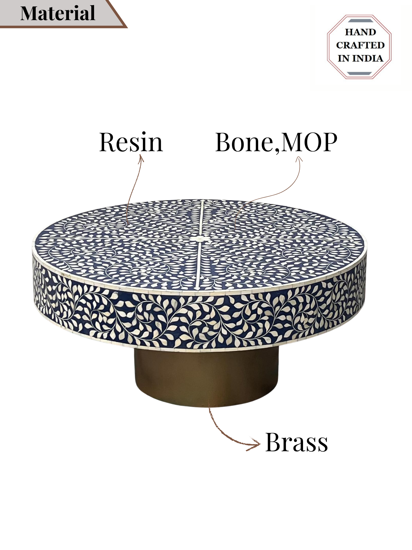 Inlay Blue Round Coffee Table - Cleo