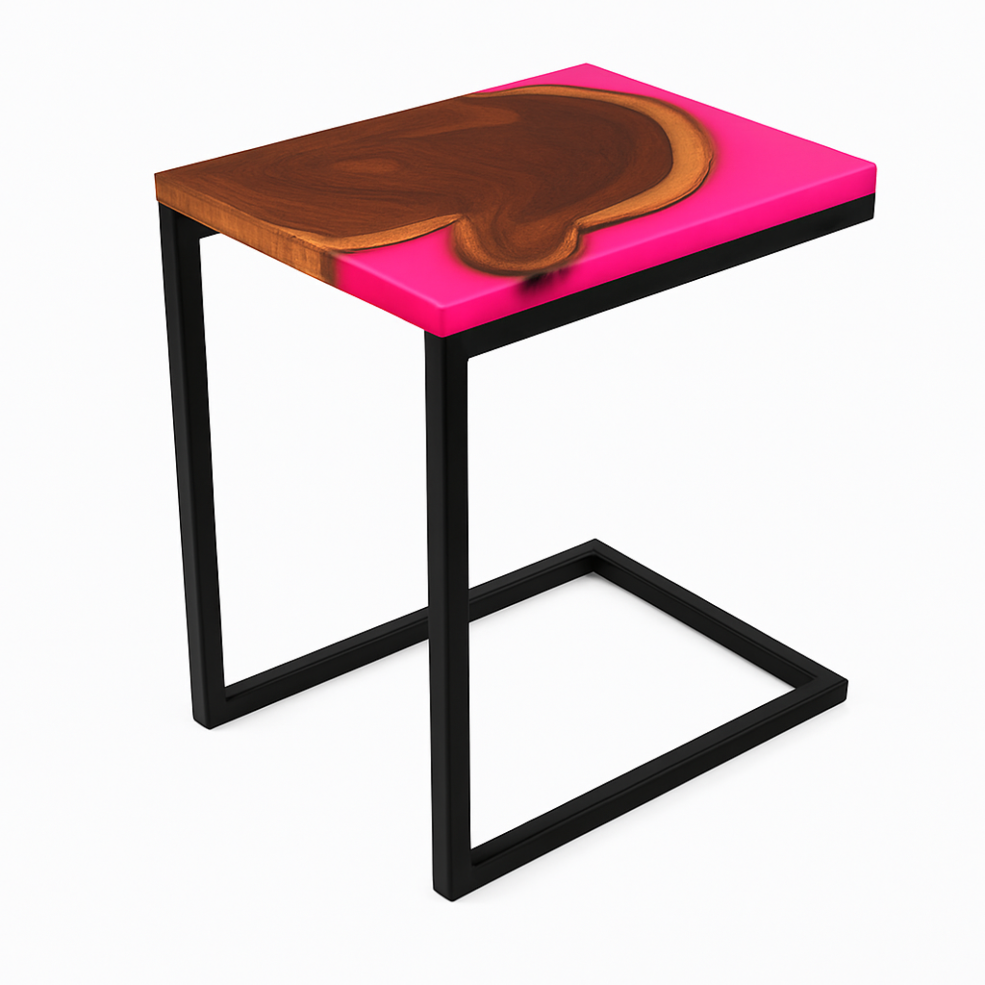 Teak Wood Epoxy End Table – Pink Resin Finish