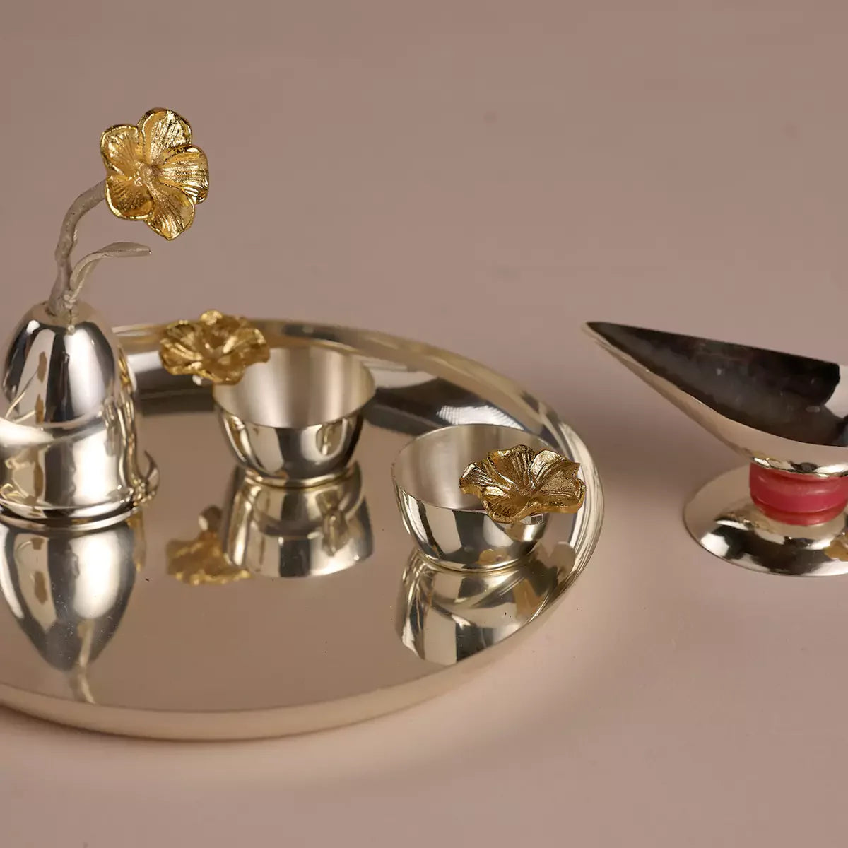Blossom Pooja Thali Set - Silver Plated