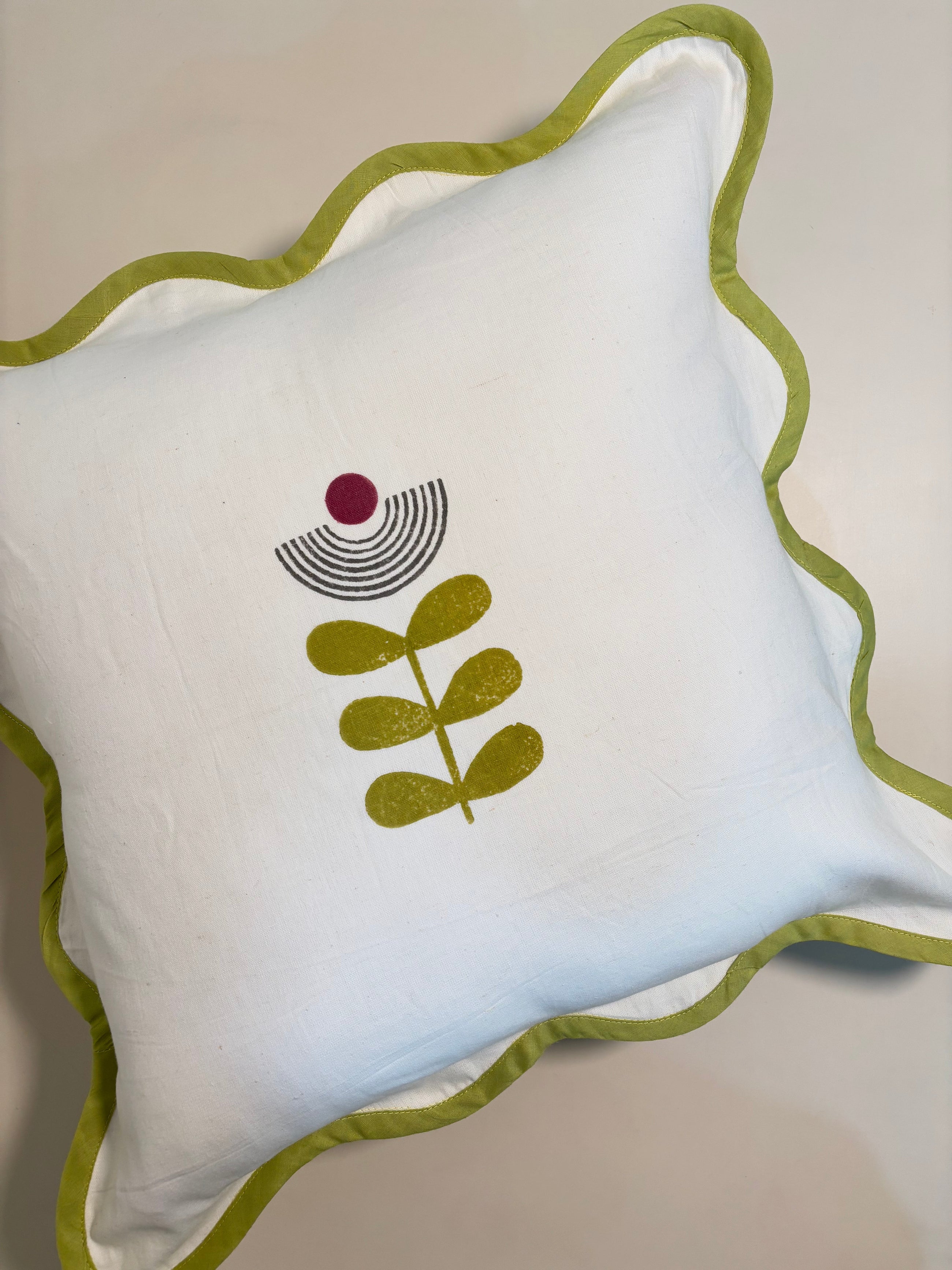 Mid-Modern Cotton Wavy Cushion Cover l Mint Green & White