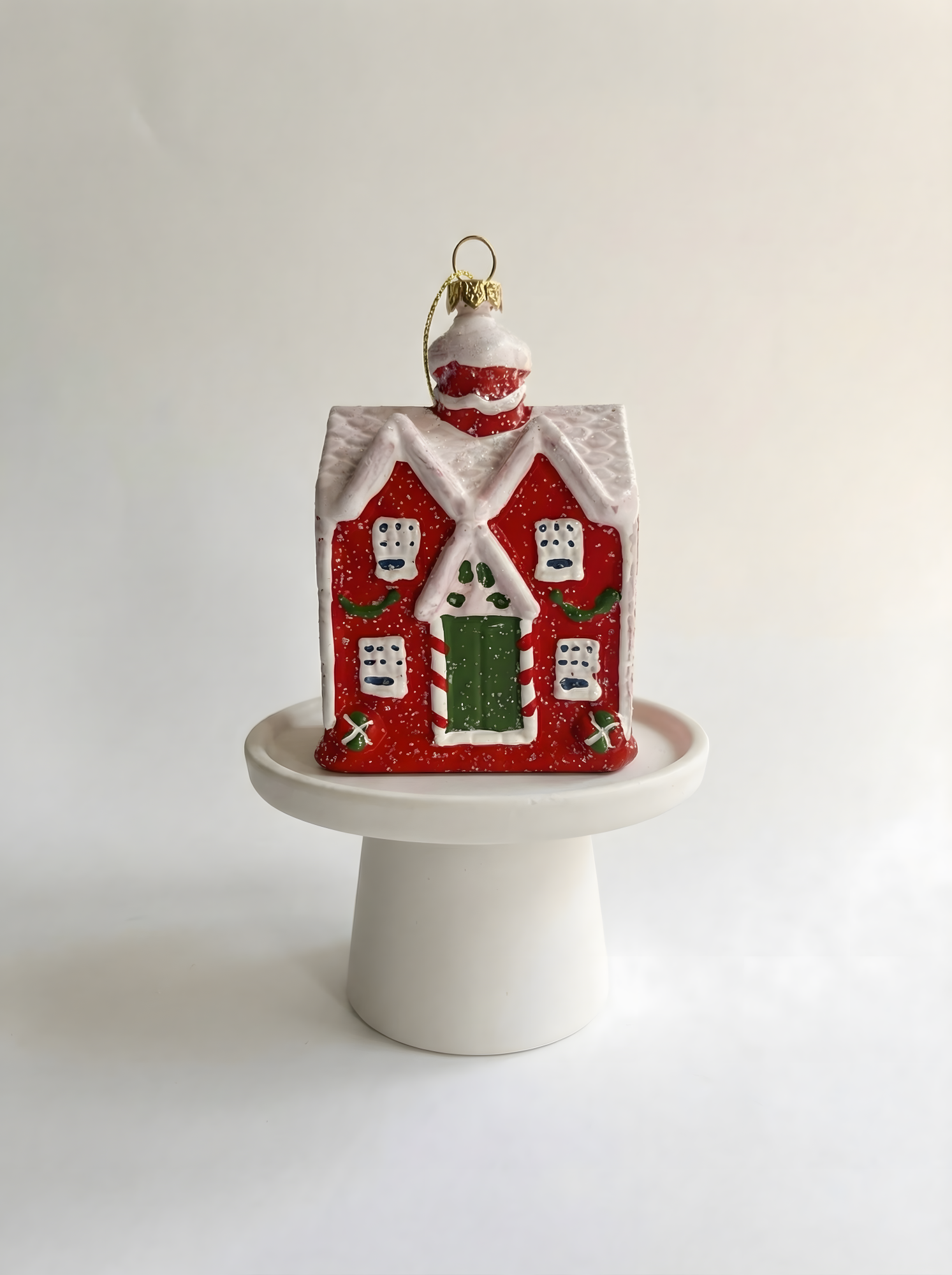 Christmas Tree Ornaments Set of 2 – Snowy Cottage and White Reindeer