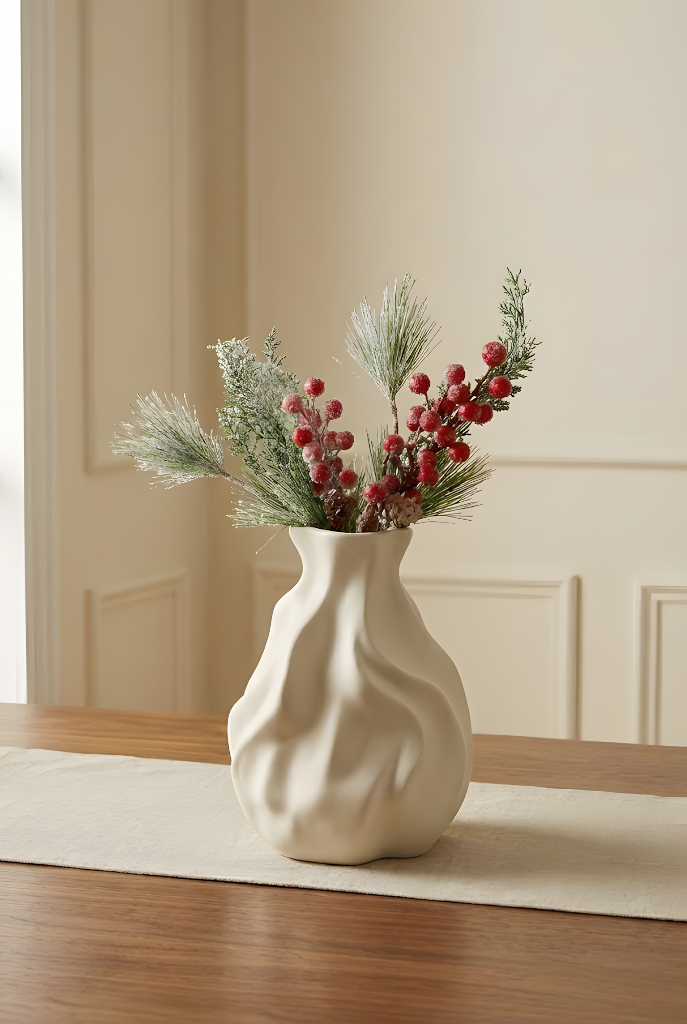 Frosted Red Berries & Pine Vase Fillers (Set of 2)