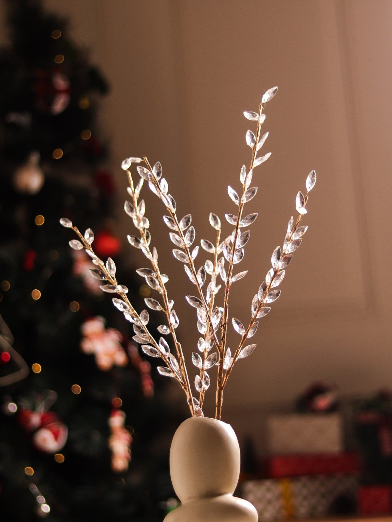 Golden Crystal Leaf Branch Vase Fillers