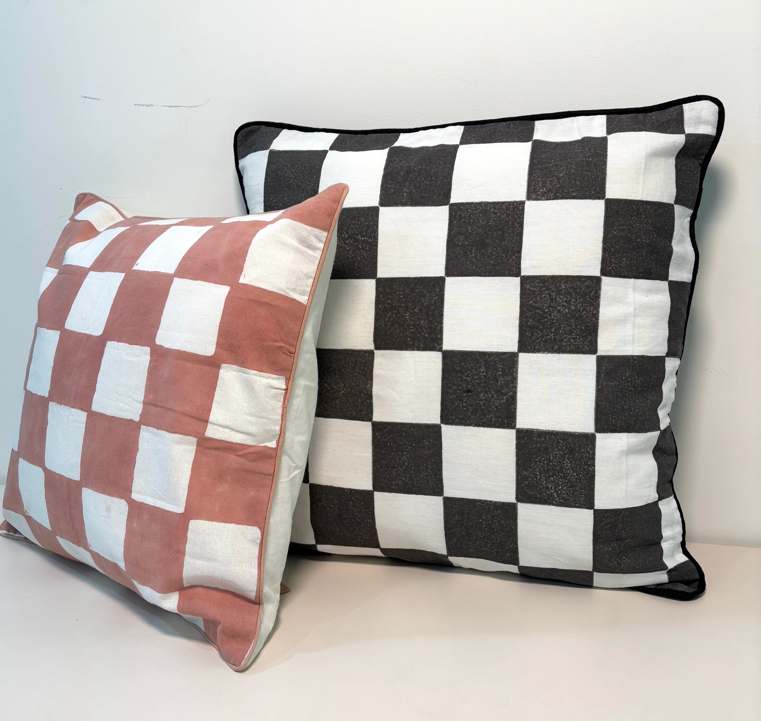 Classic Checks Cotton Block Printed Cushion Cover l Black & White