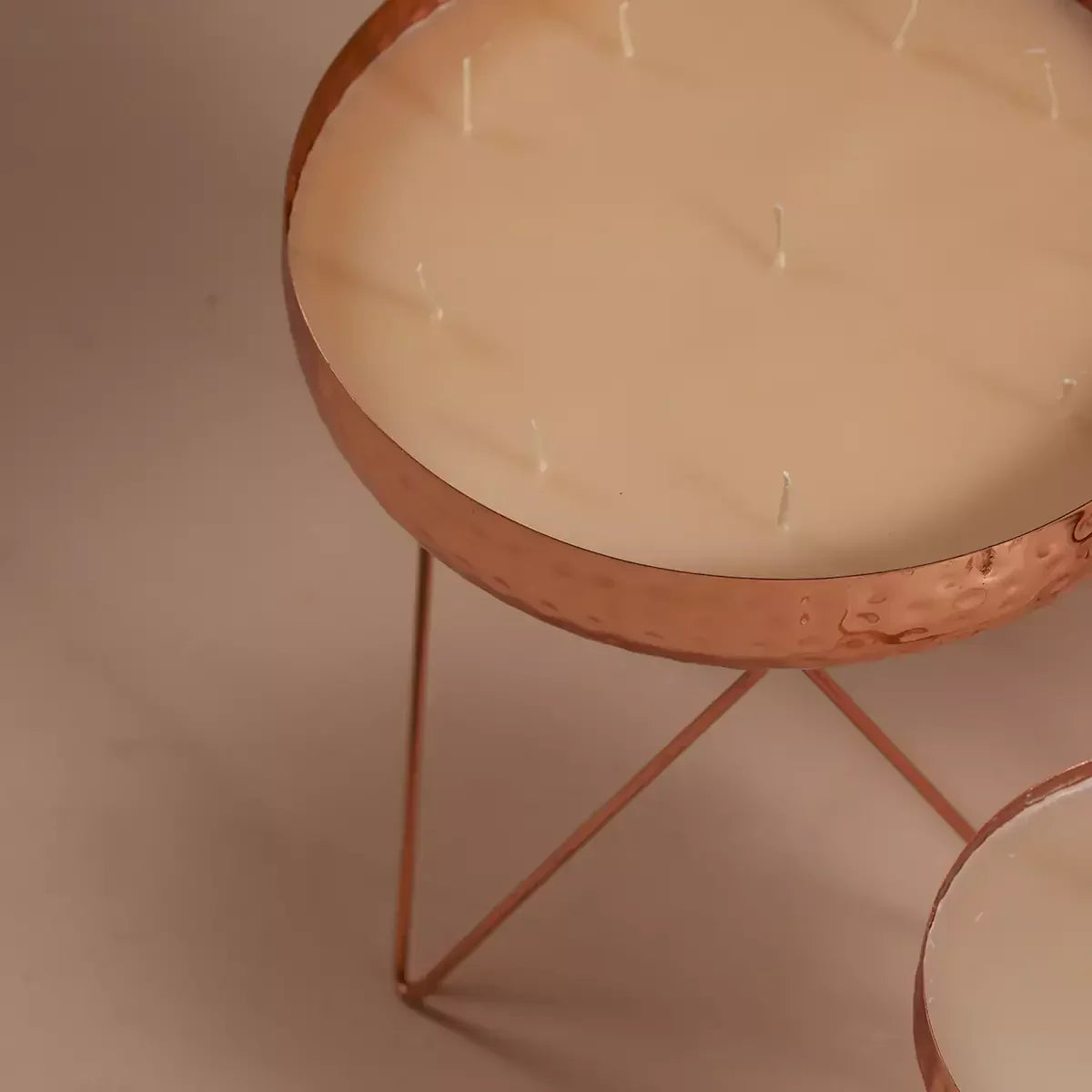 Stardust Rose Gold Hammered Candle Urlis on a stand set of 3