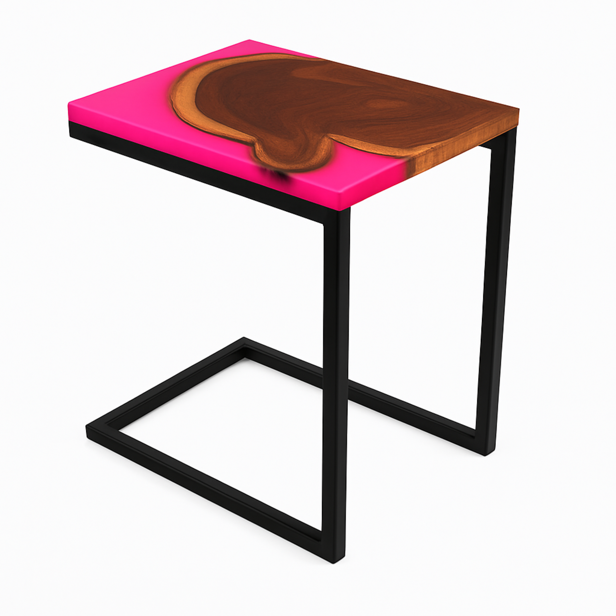 Teak Wood Epoxy End Table – Pink Resin Finish