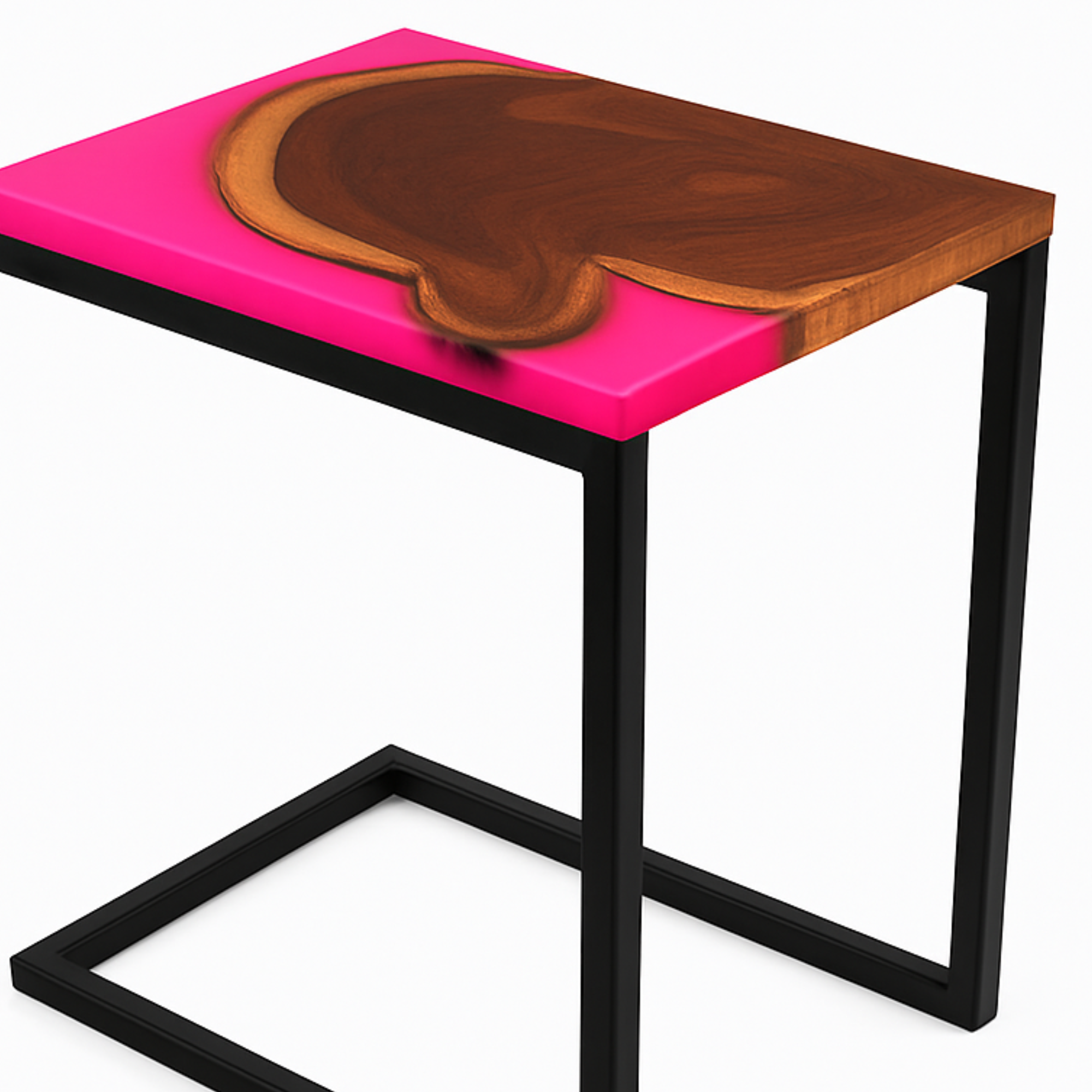 Teak Wood Epoxy End Table – Pink Resin Finish