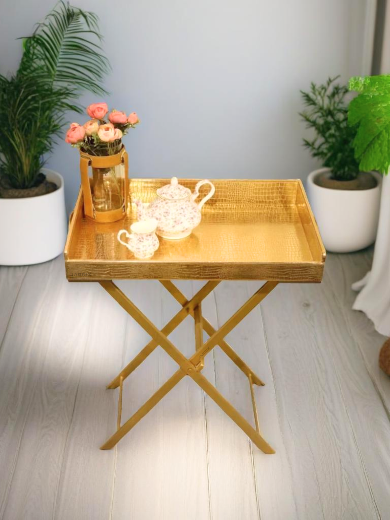 Pu Leather Foldable Tray with Metal Stand-Rose Gold