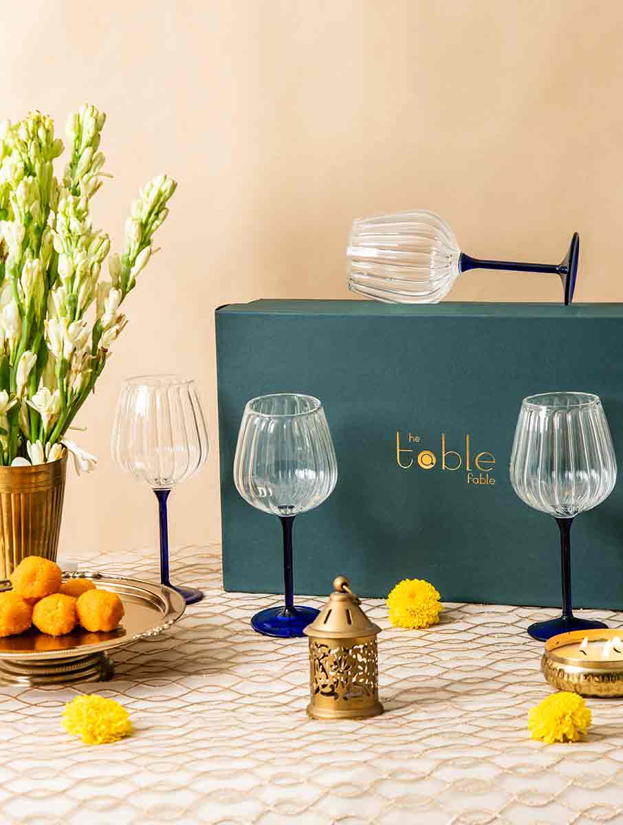 Ribbed Goblet Wine Glass Gift Box - Blue Stem