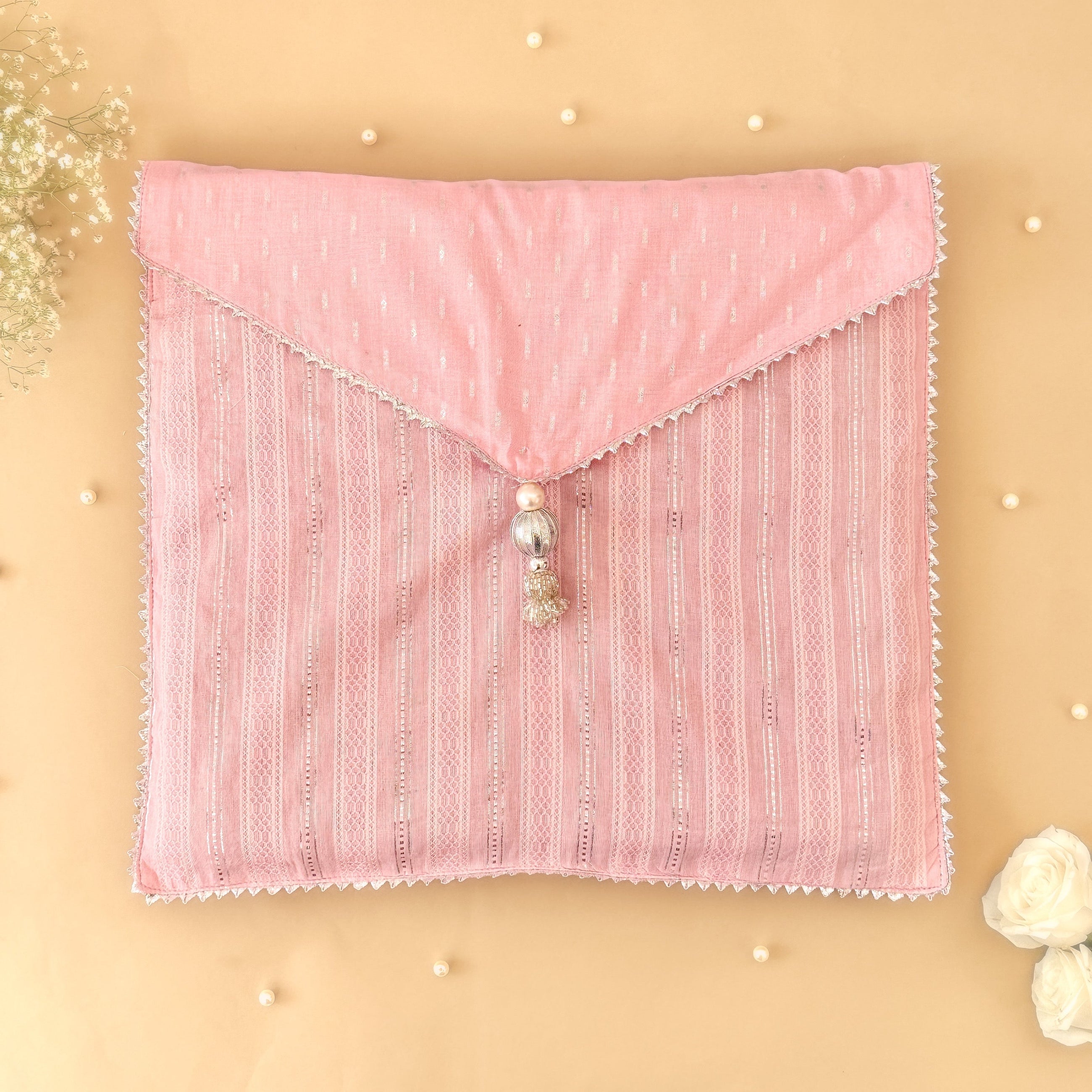 Pink & Silver Striped Saree/Stole Cases