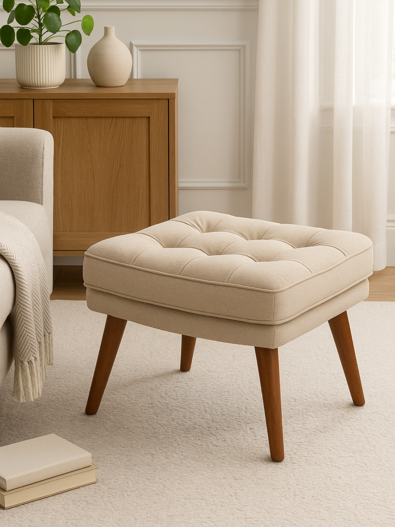 Living Room Stool with Soft Fabric, Comfortable Cushion, and Ottoman Footrest