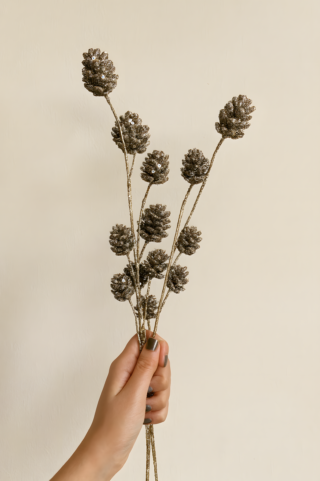 Glittered Sequin Pine Cone Sticks (Set of 2)