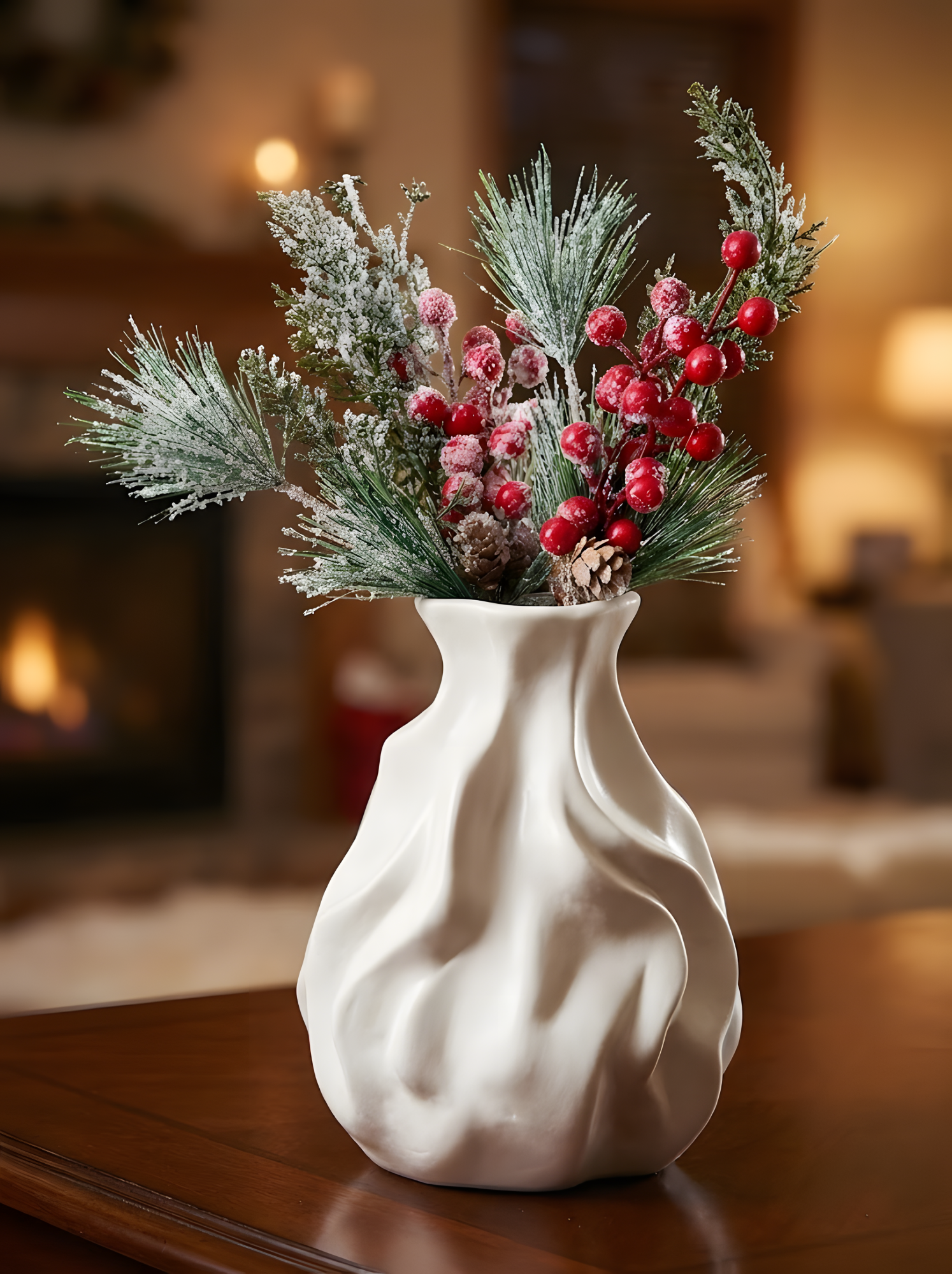 Frosted Red Berries & Pine Vase Fillers (Set of 2)