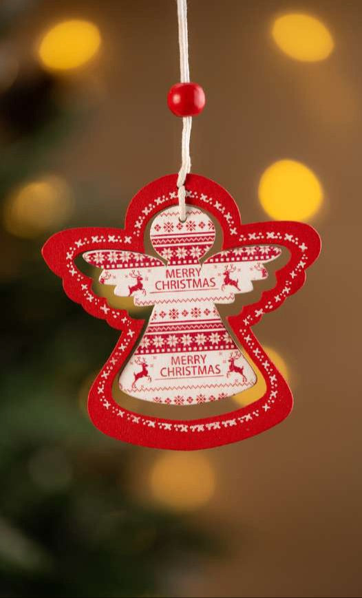 Red Angel Hanging Ornament with Merry Christmas Text_CC52