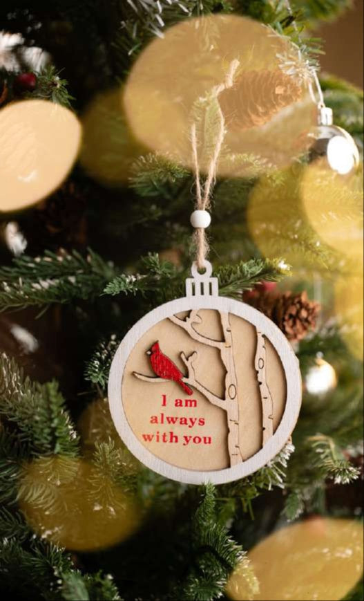 Wooden Round Hanging Ornament with Cardinal Bird & Quote_CC96