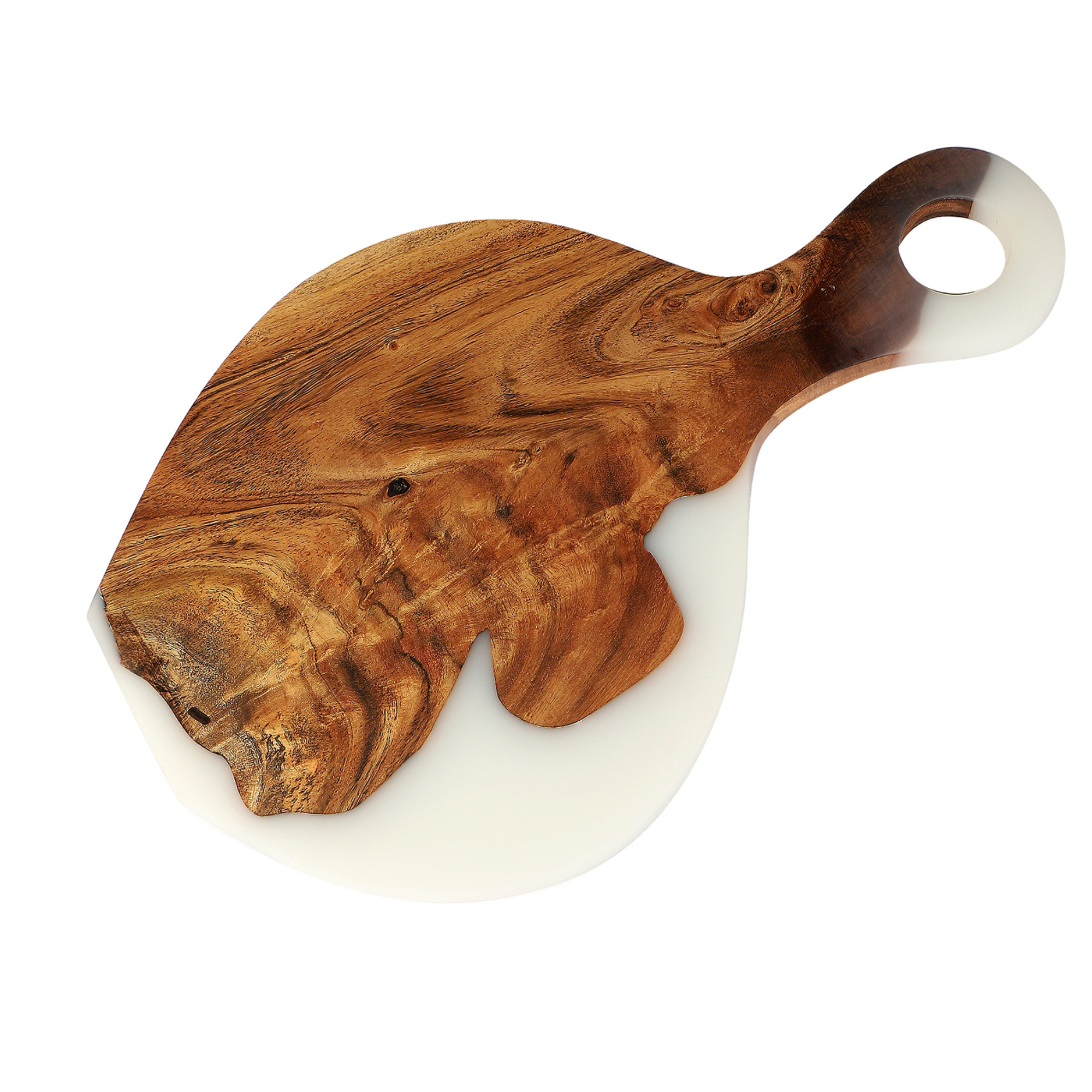 Handcrafted Acacia Wood & Resin Cheese Board/Serving Platter with Handle