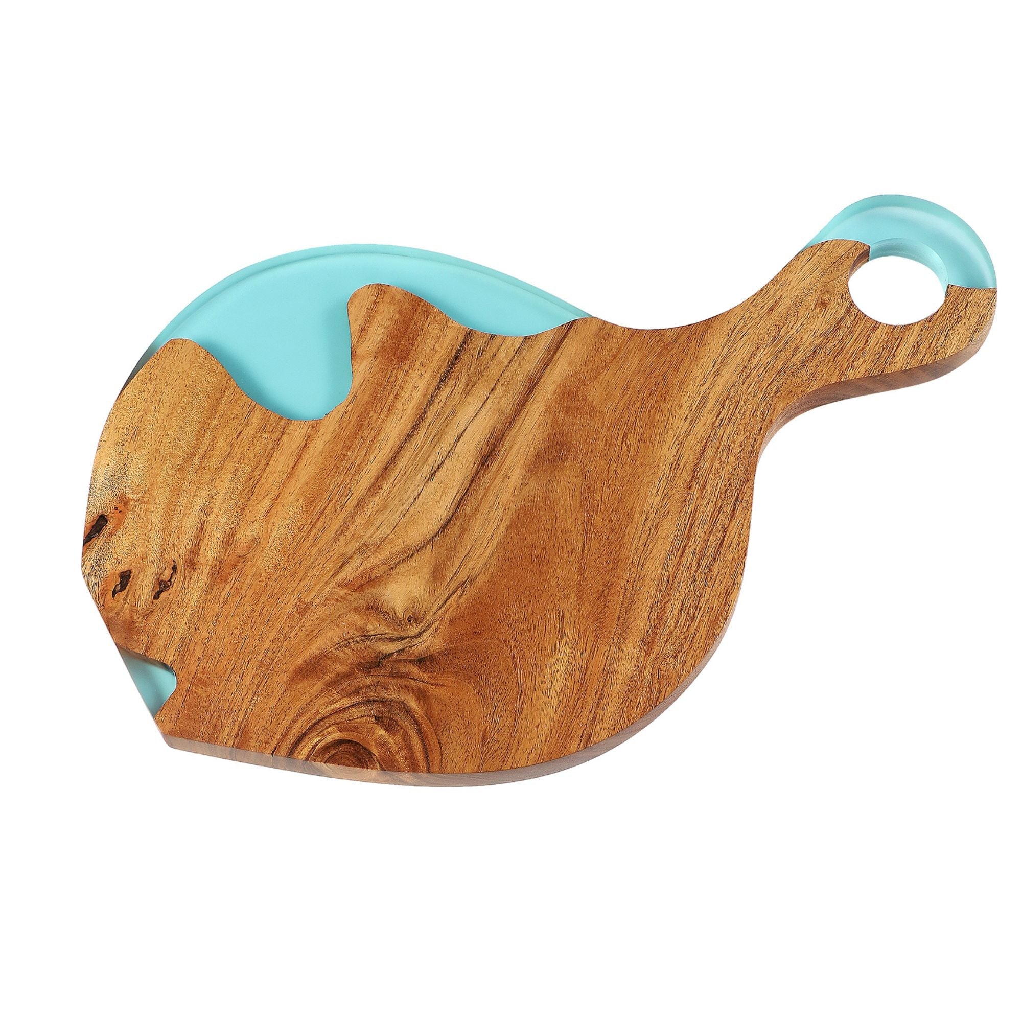 Handcrafted Acacia Wood & Resin Cheese Board/Serving Platter with Handle