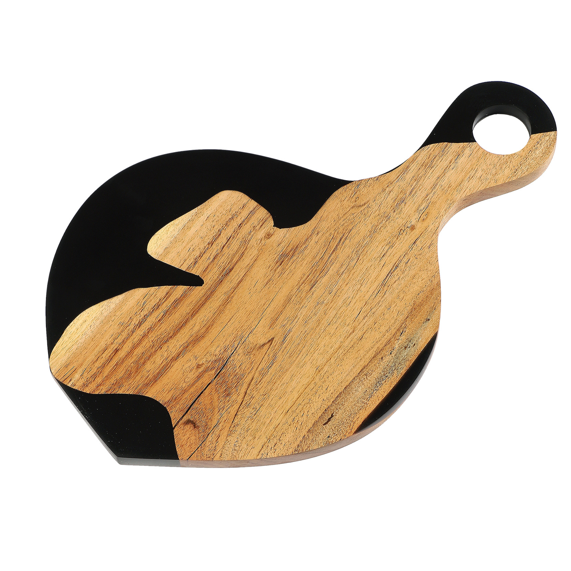 Handcrafted Acacia Wood & Resin Cheese Board/Serving Platter with Handle-Black