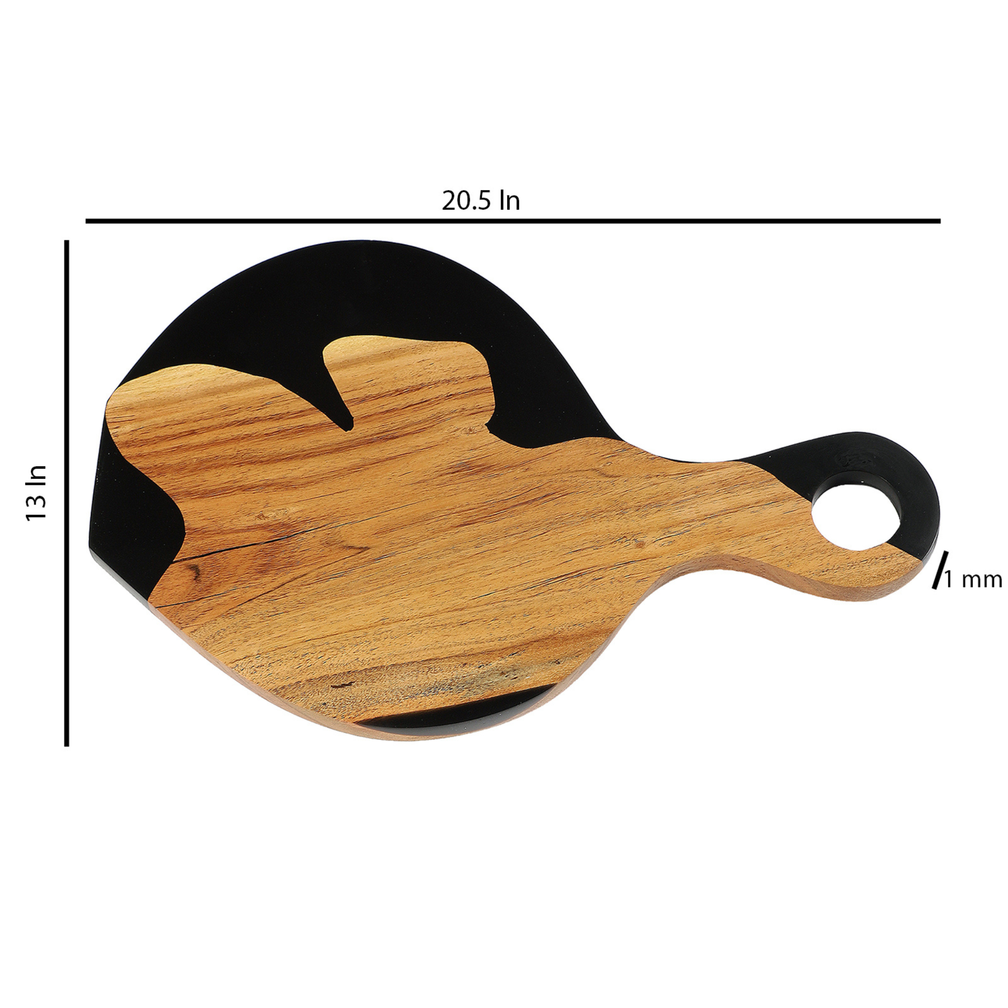 Handcrafted Acacia Wood & Resin Cheese Board/Serving Platter with Handle-Black
