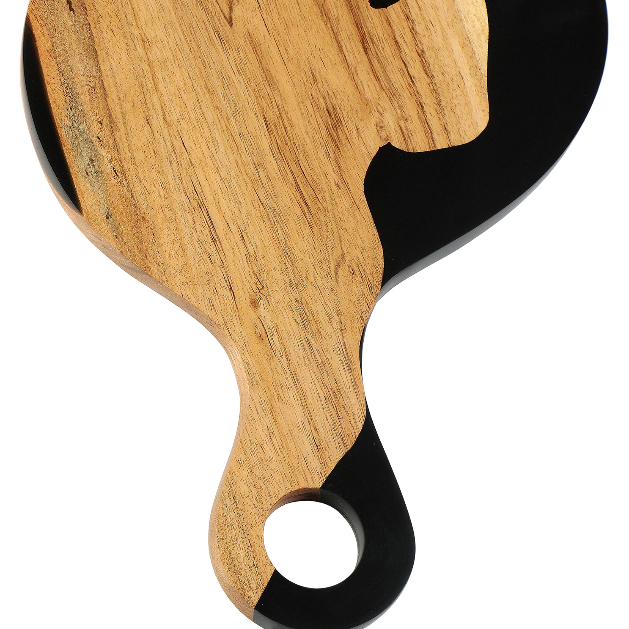 Handcrafted Acacia Wood & Resin Cheese Board/Serving Platter with Handle-Black