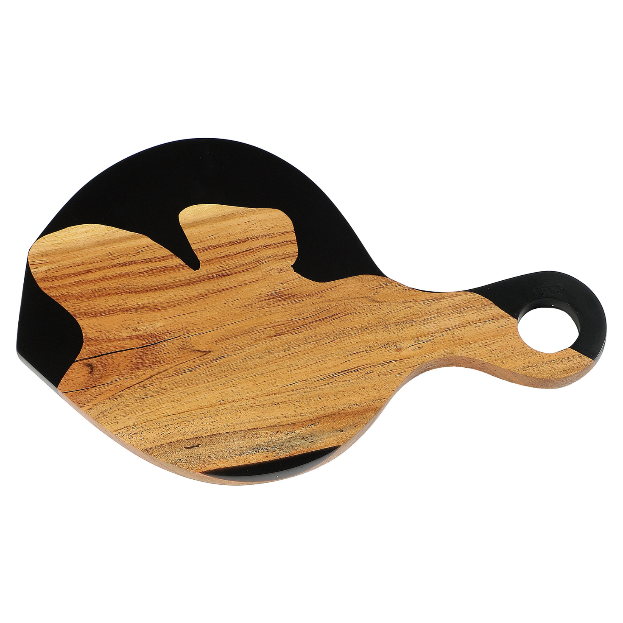 Handcrafted Acacia Wood & Resin Cheese Board/Serving Platter with Handle-Black