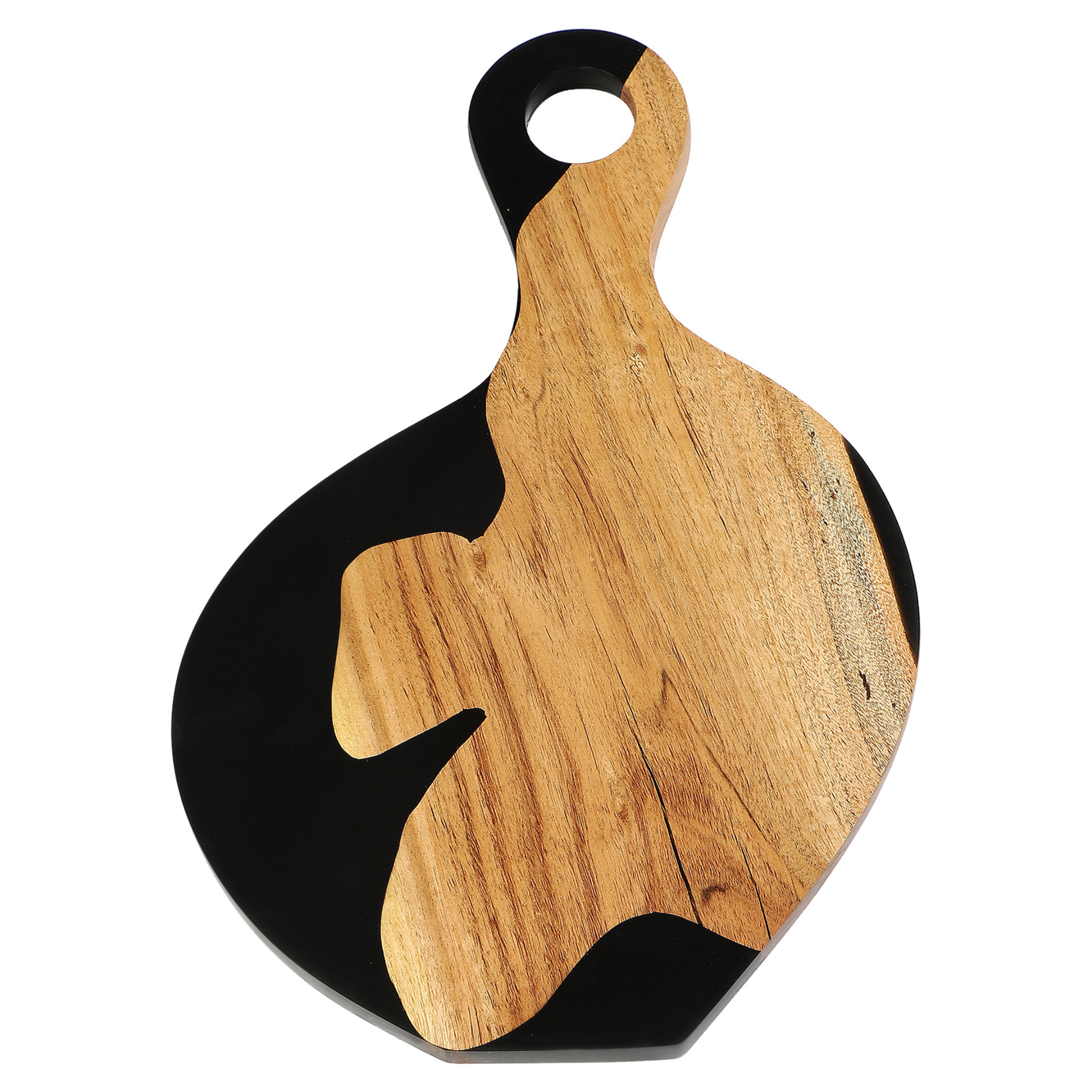 Handcrafted Acacia Wood & Resin Cheese Board/Serving Platter with Handle-Black