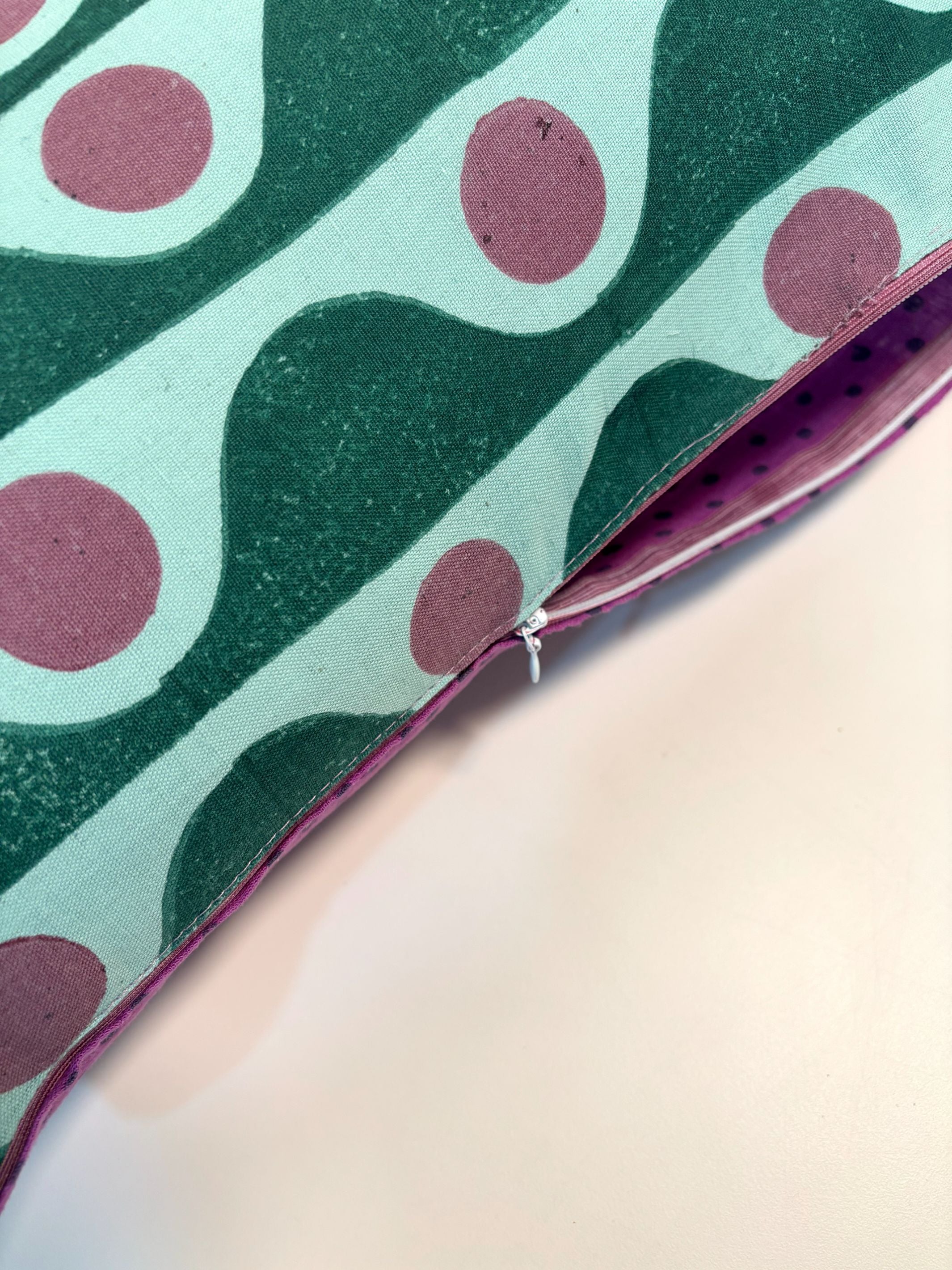 Tide Dot, Cotton Reversible Reactangle Cushion Cover l Purple & Green