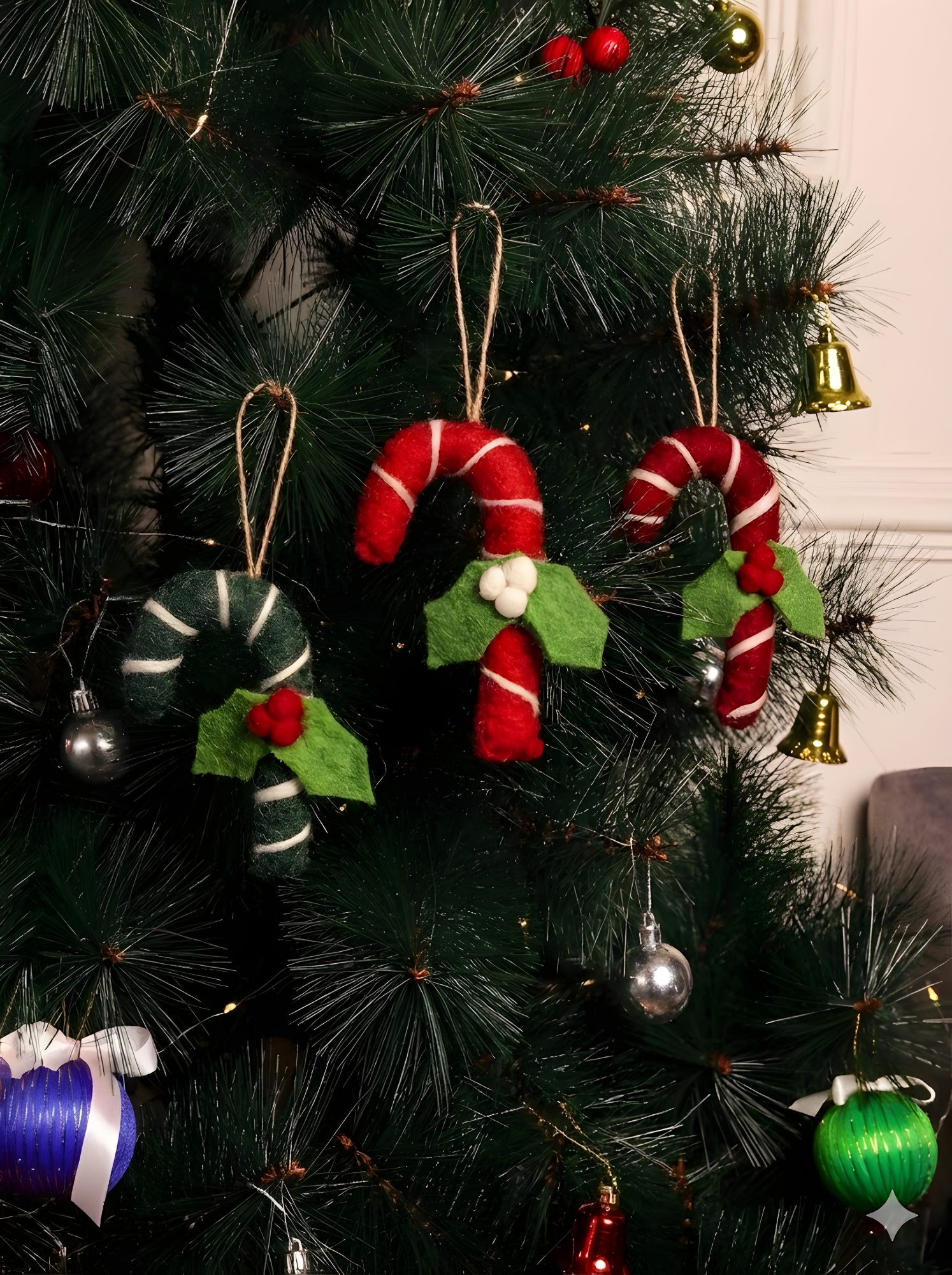 Felt Candy Cone Christmas Ornaments (Set of 3)