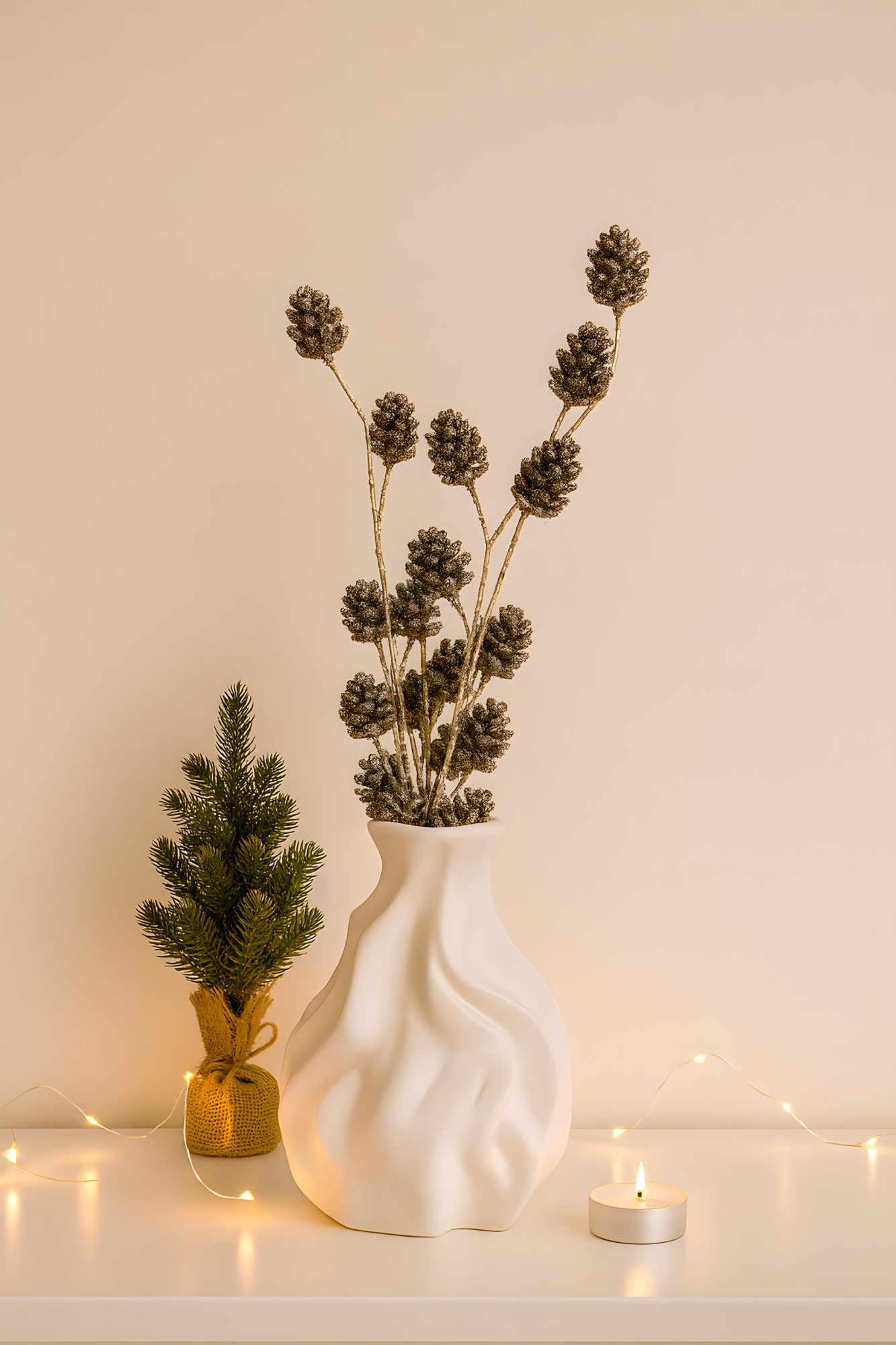 Glittered Sequin Pine Cone Sticks (Set of 2)