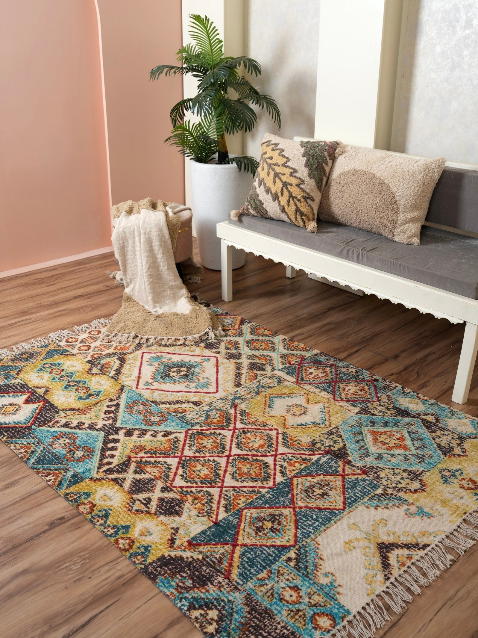 Vivid Bloom Embroidered Rug
