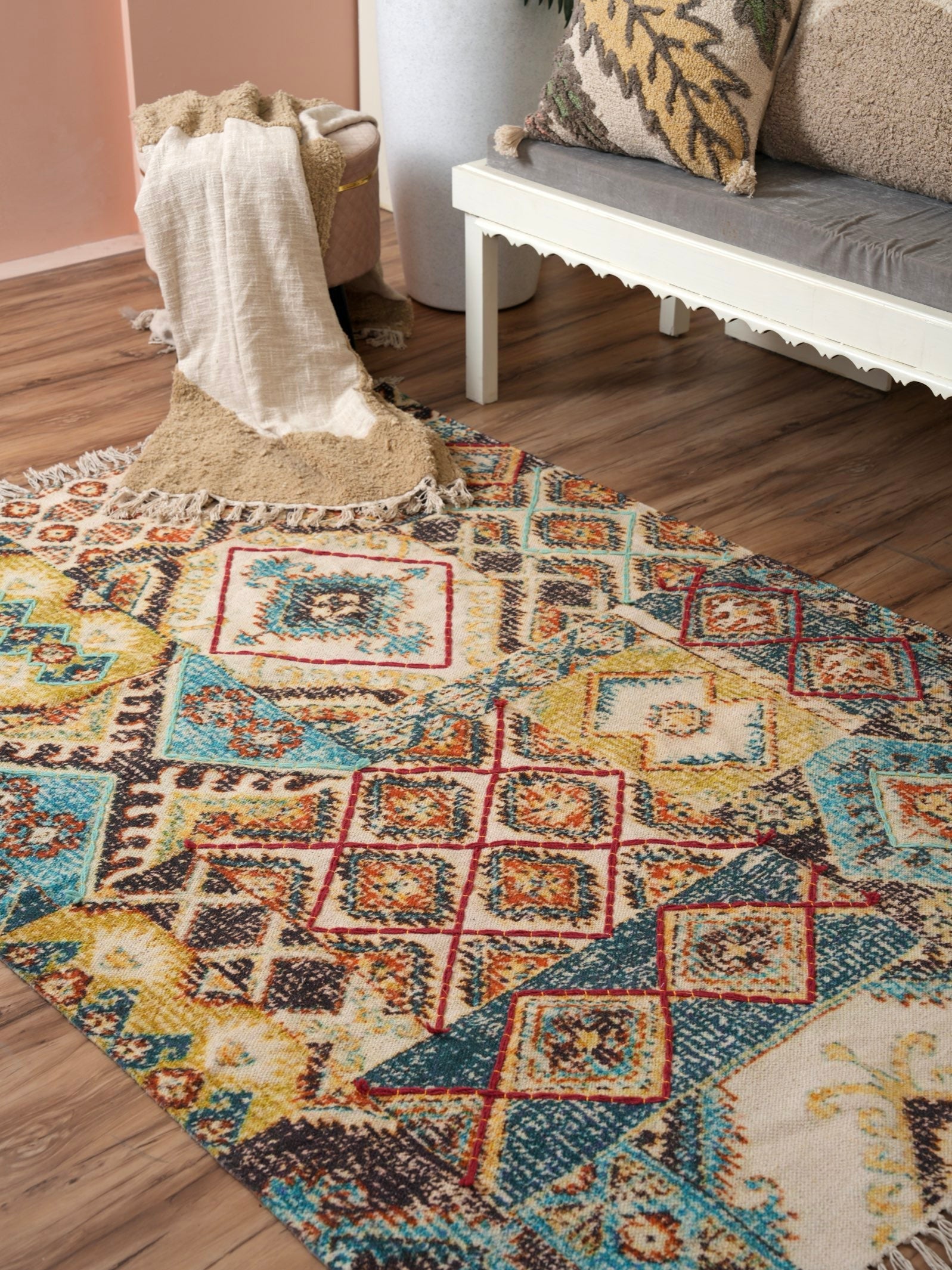 Vivid Bloom Embroidered Rug