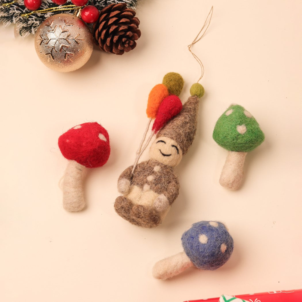 Christmas Hanging Felt Ornaments (Elf and Mushrooms)