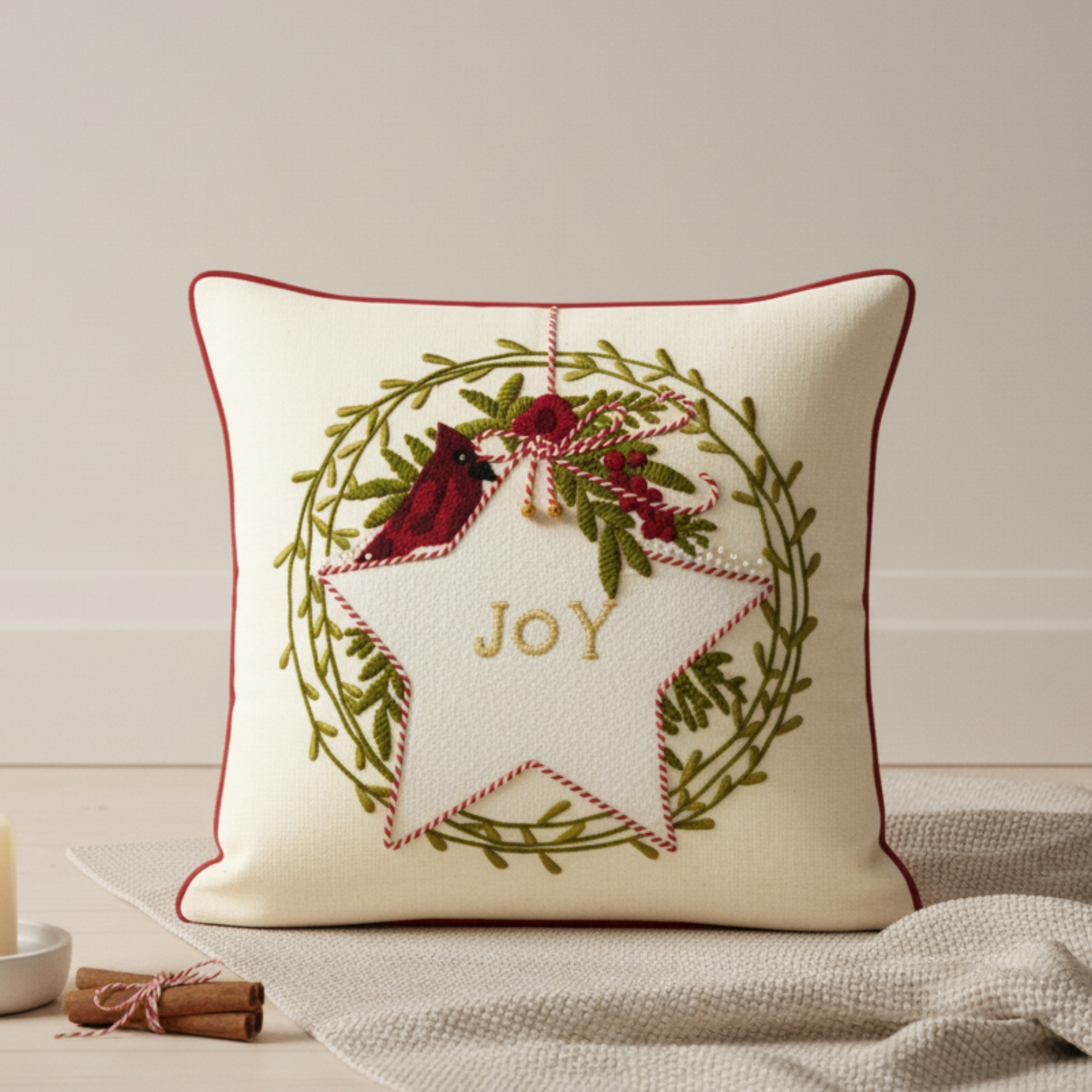 Joy Star Christmas Cushion cover (16"X16")