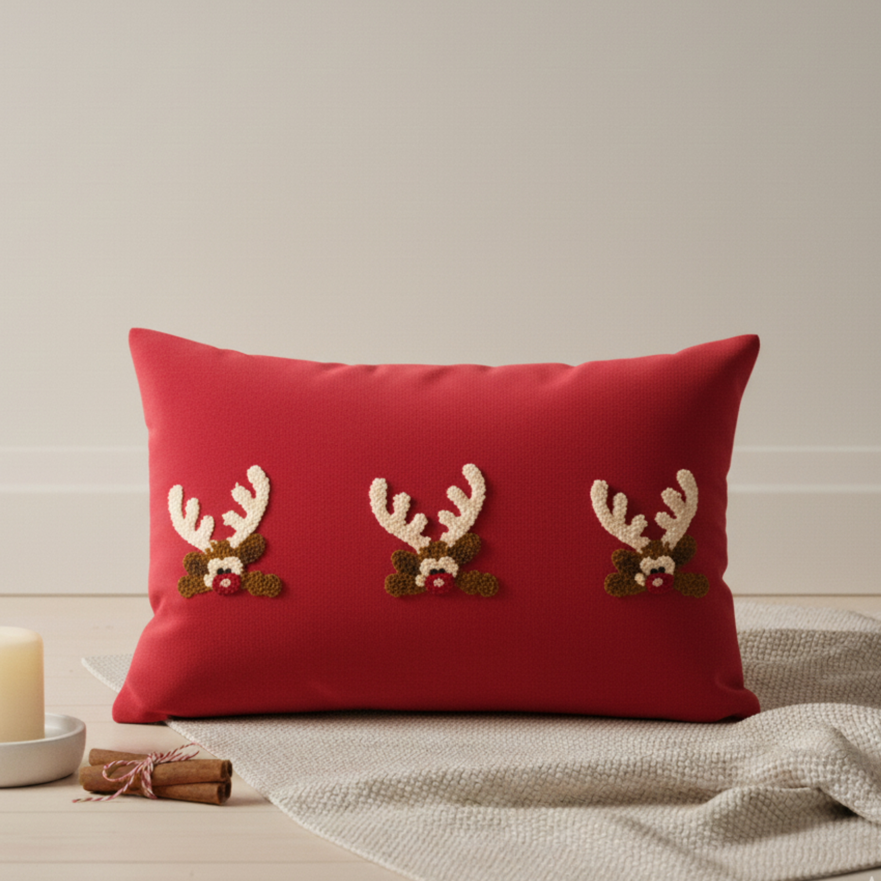 Rudolph Velvet Christmas Cushion Cover (12"X18")