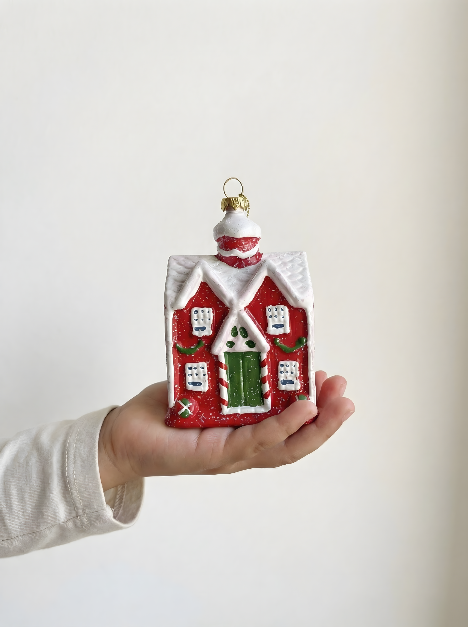 Christmas Tree Ornaments Set of 2 – Snowy Cottage and White Reindeer