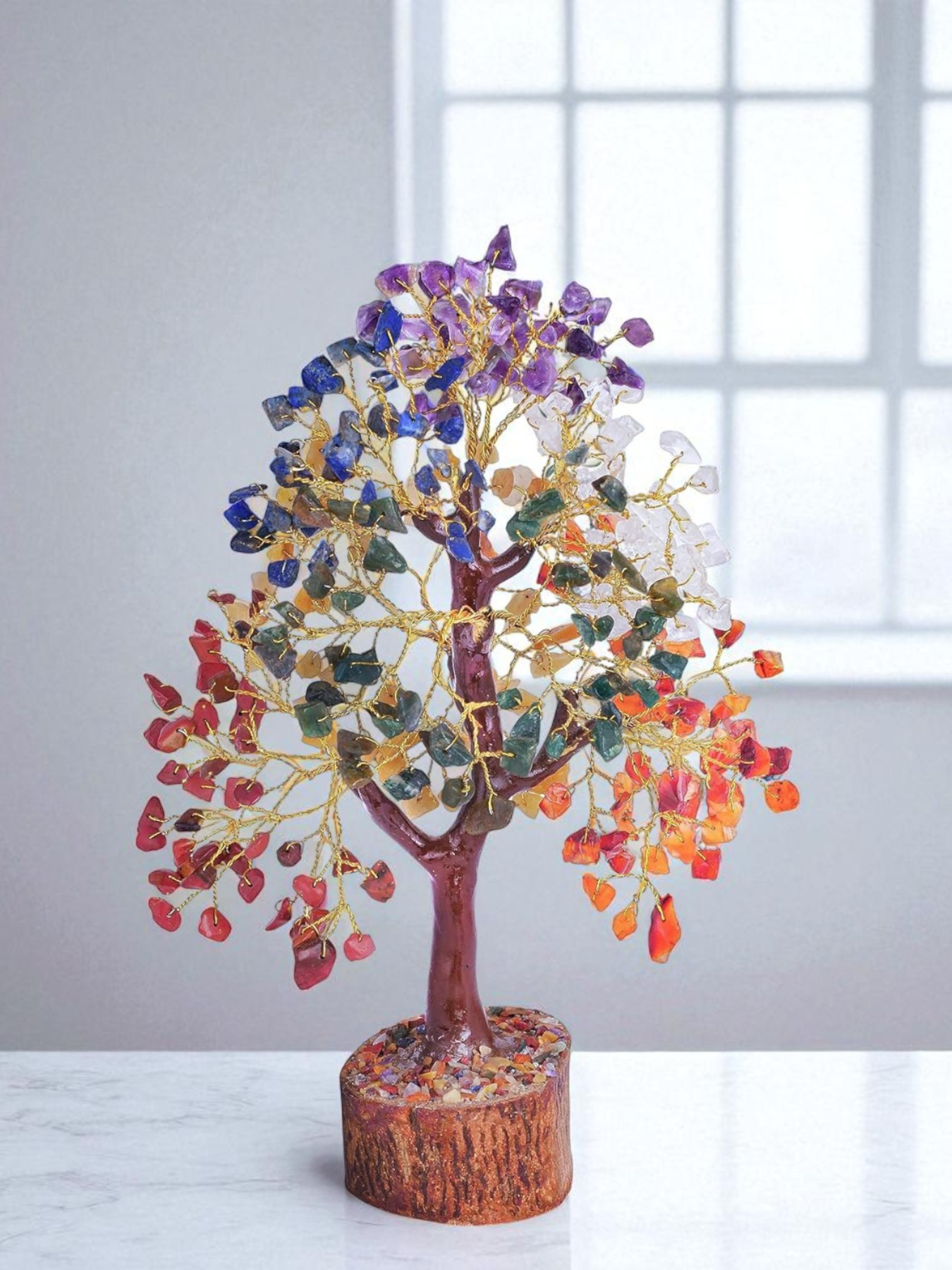 300 Beads 7 Chakra Crystal Tree with Natural Healing Gemstones