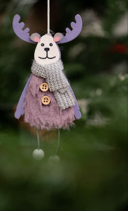 Purple Reindeer Doll Hanging Ornament with Grey Scarf_CC22