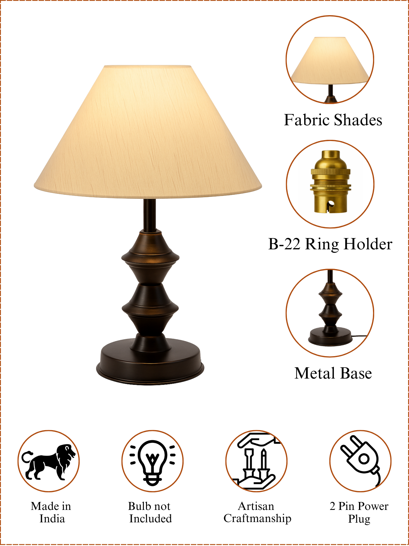 Wooden Table Lamp with Cotton Shade