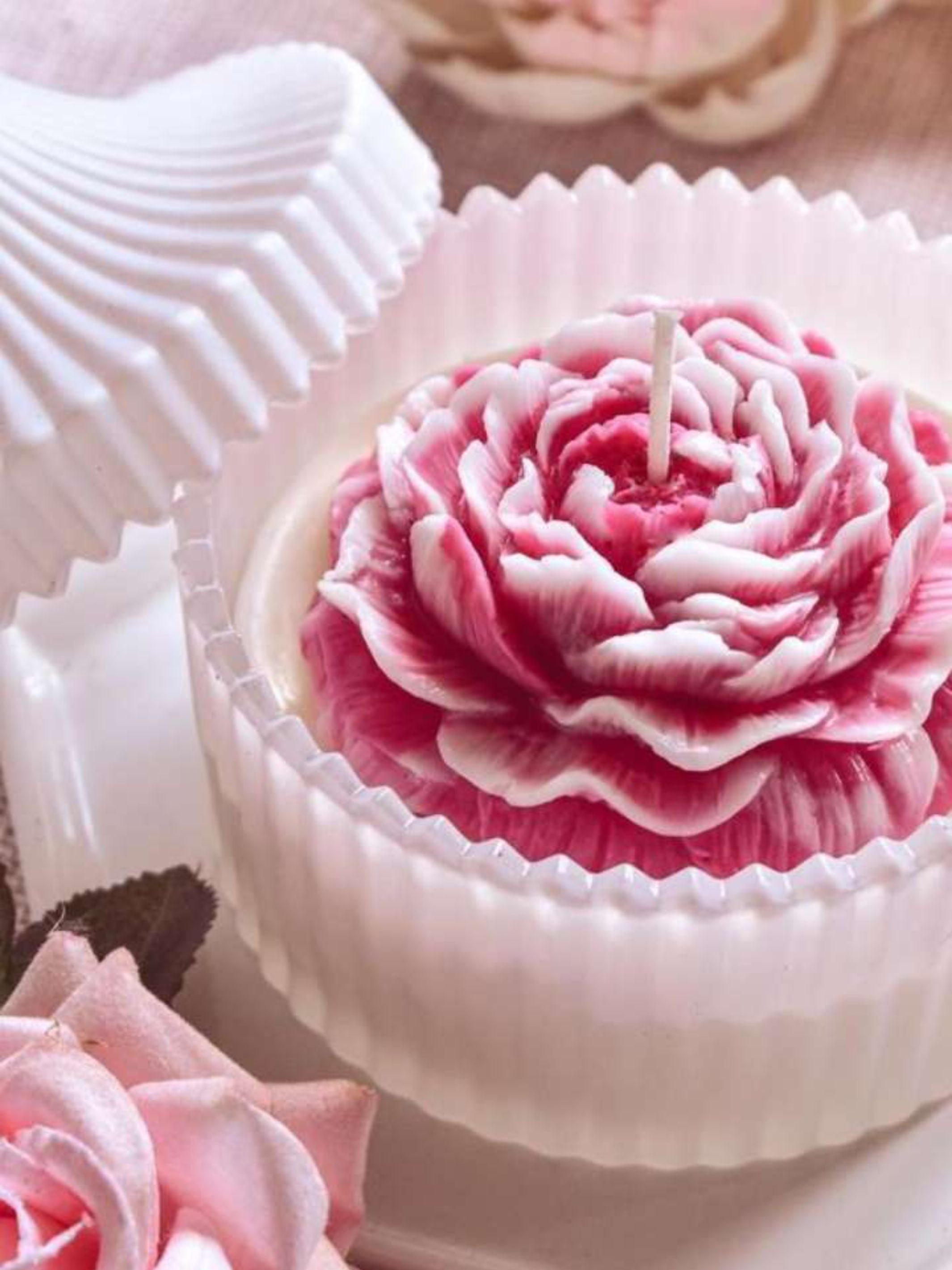 Pink Peony Candle -in  White Jar