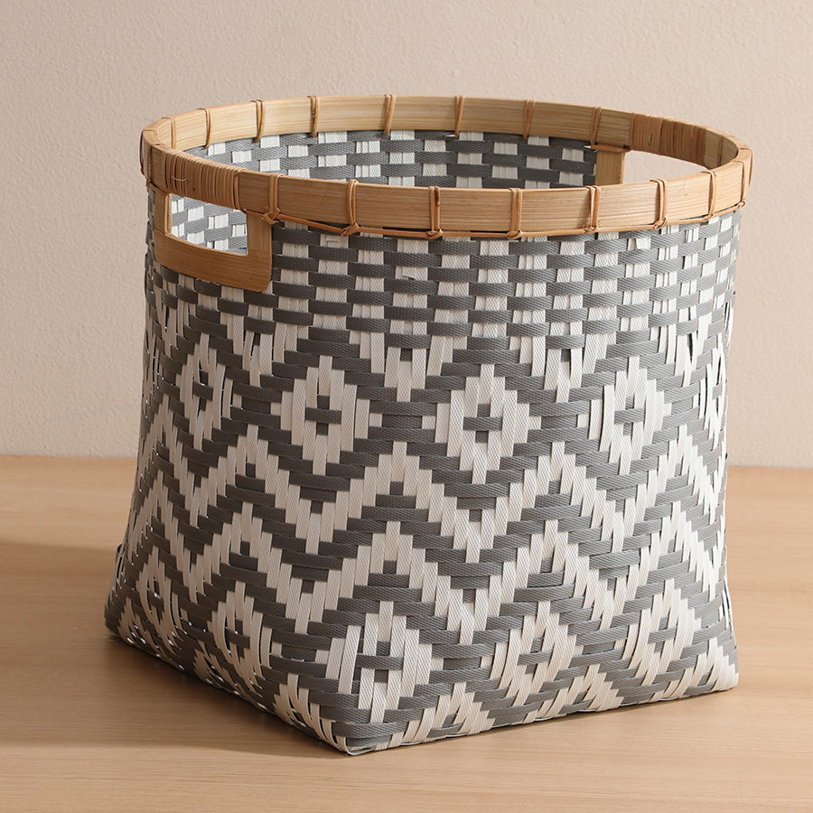 Round storage bin grey white