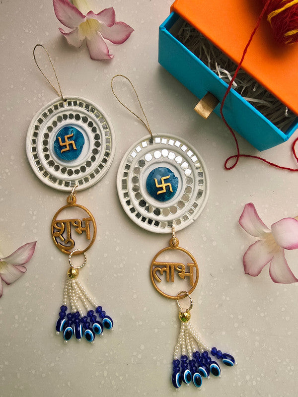 Door Hangings for Home Decoration - Turquoise Shubh Labh swastika