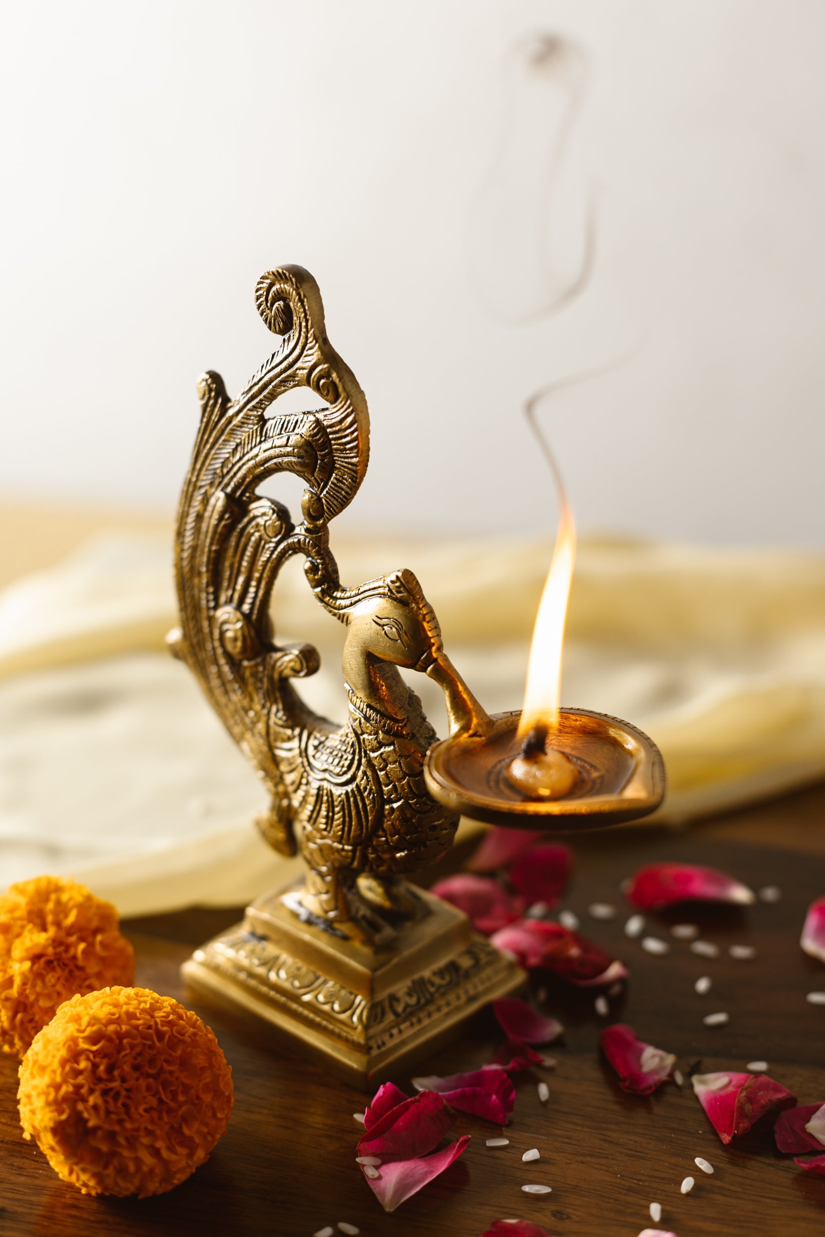 Brass Diya | Peacock Design