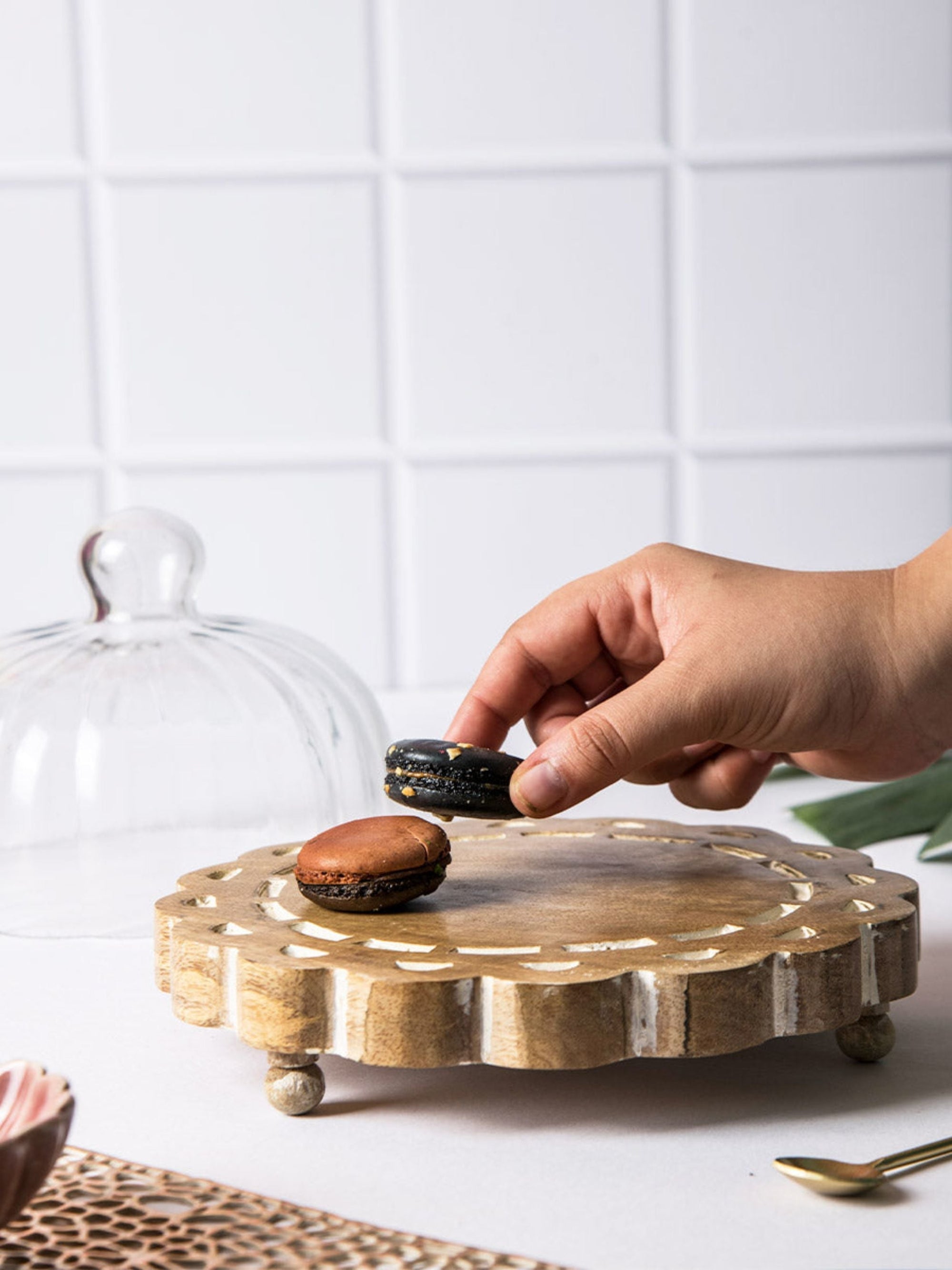 Aster Glass Cloche with Wooden Base