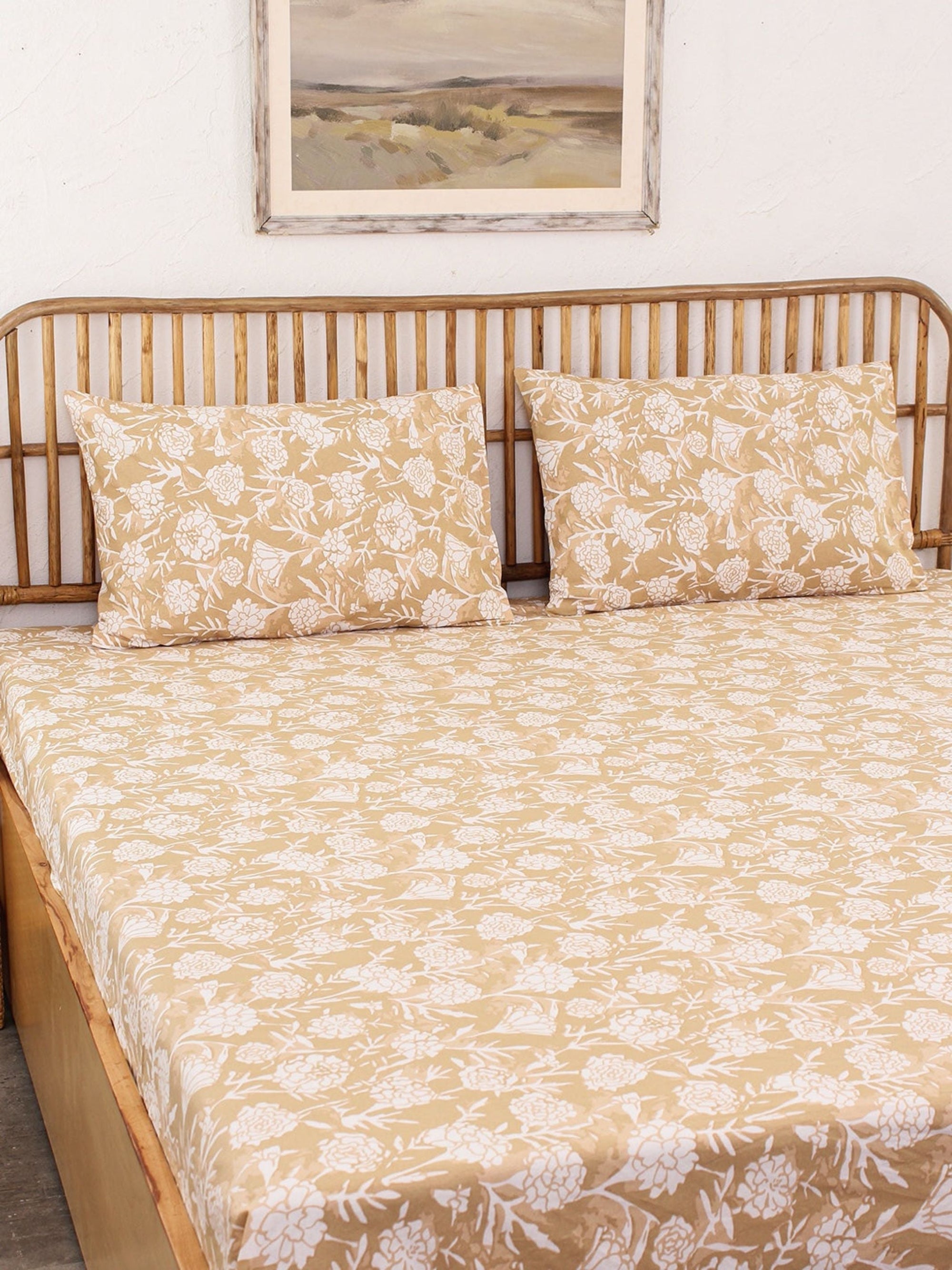 Bed Set - Genda Phool (Duvet Cover + Bedsheet) Beige