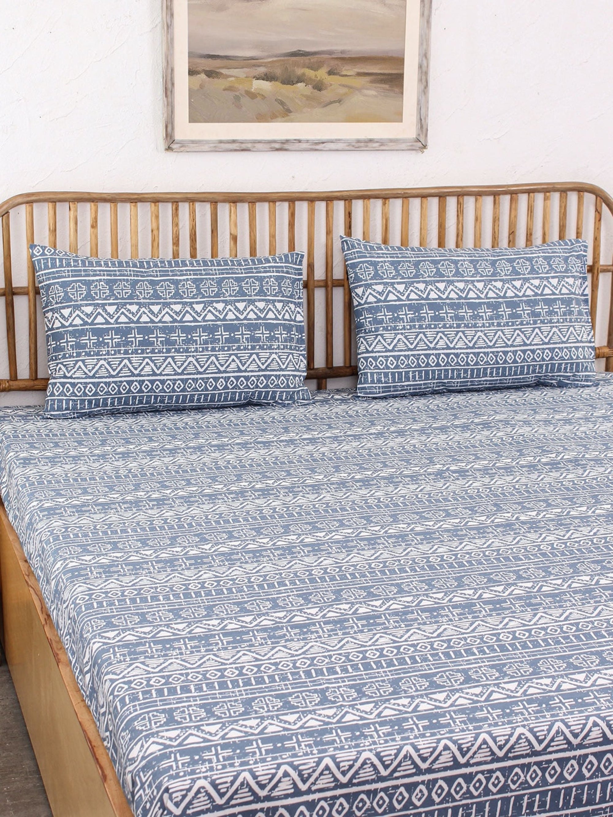 Bed Set - Kullu Patti (Dohar + Bedsheet) Blue