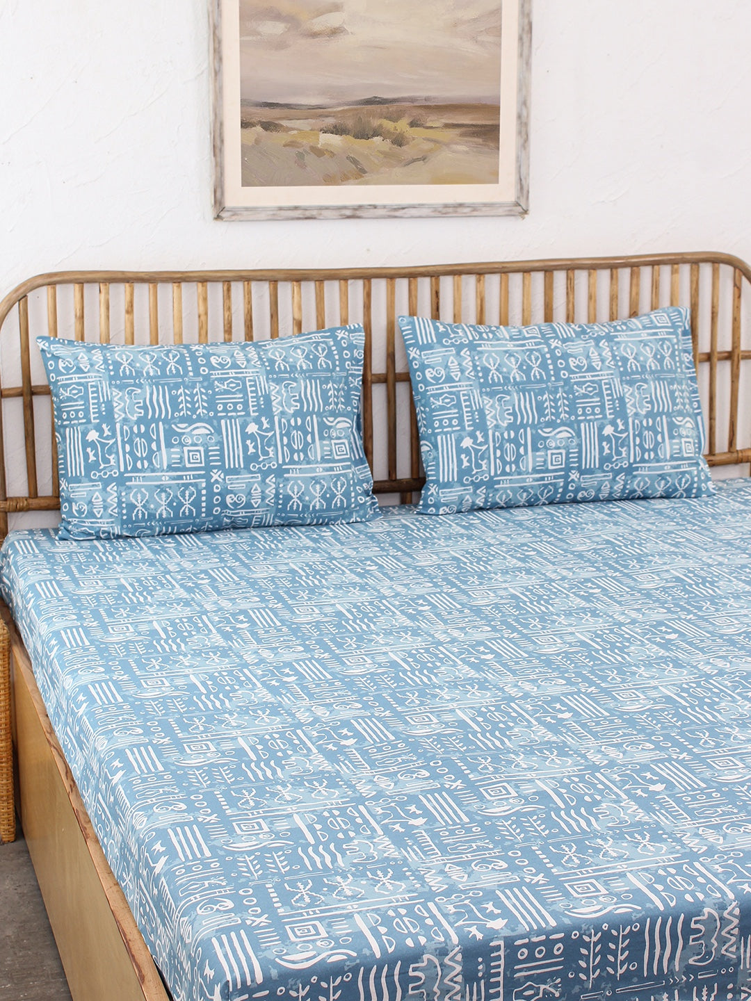 Gamathi 1 King Bedsheet & 2 Pillow Cover + 2 Pillow Filler (Light Blue)