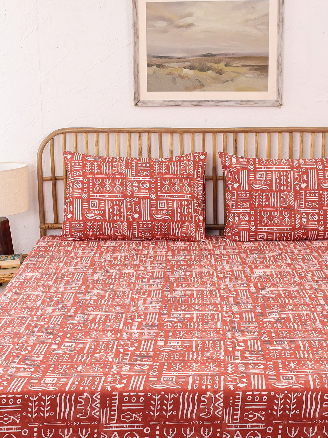 Gamathi 1 King Bedsheet & 2 Pillow Cover + 2 Pillow Filler (Rust)