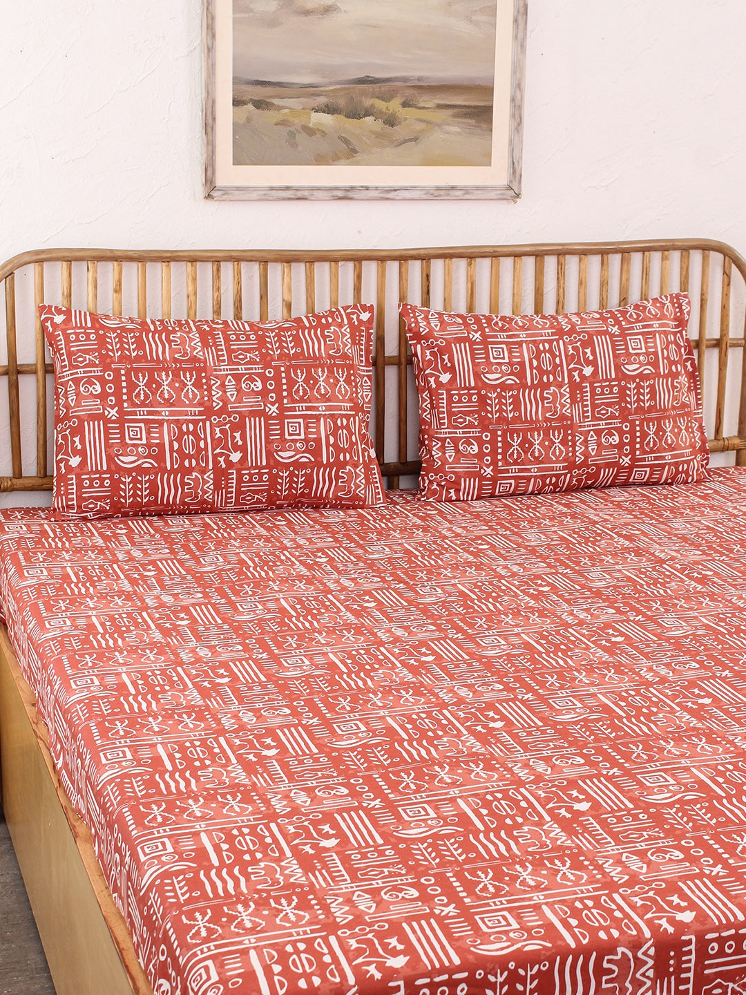 Gamathi 1 King Bedsheet & 2 Pillow Cover + 2 Pillow Filler (Rust)