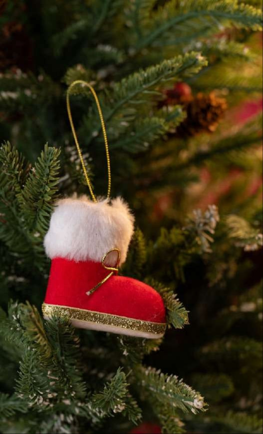 Red Santa Boot Hanging Ornament with Fur Trim_CC11