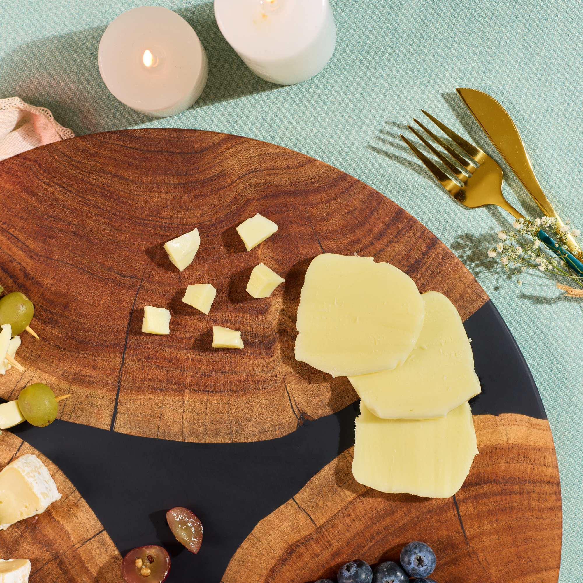 Lazy Susan Platter – Acacia Wood with Aqua Black Resin Finish-Black